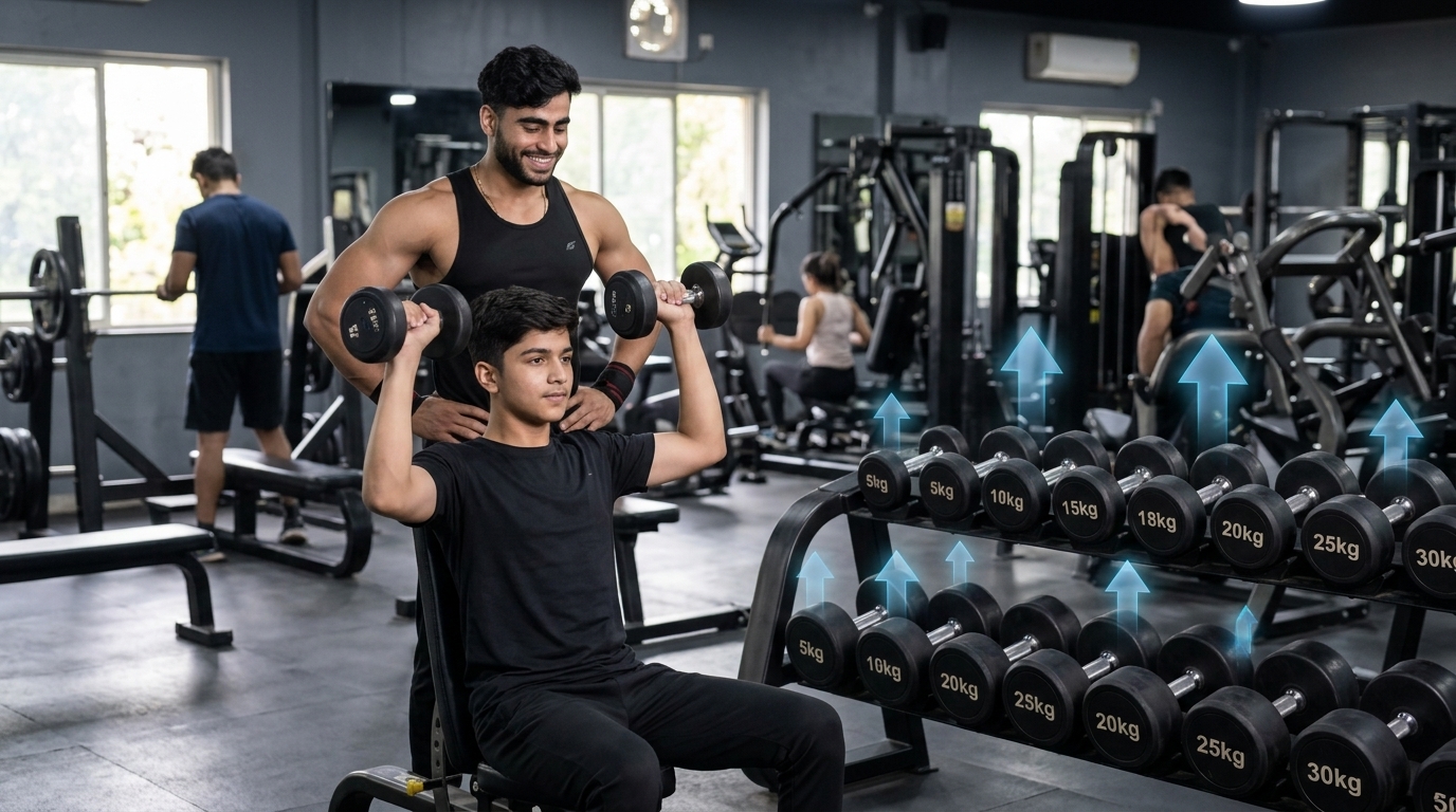 Beginner increasing weights gradually during strength training