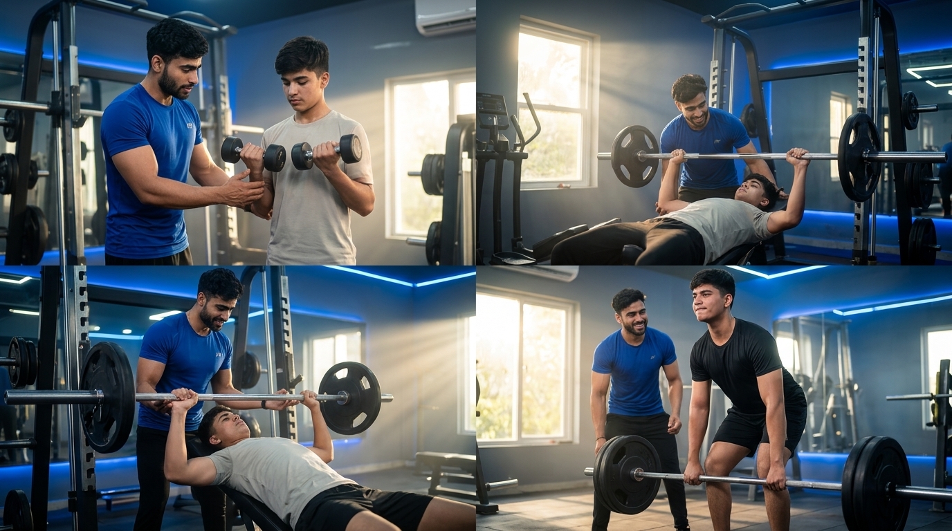 Beginner consistently following a structured gym routine