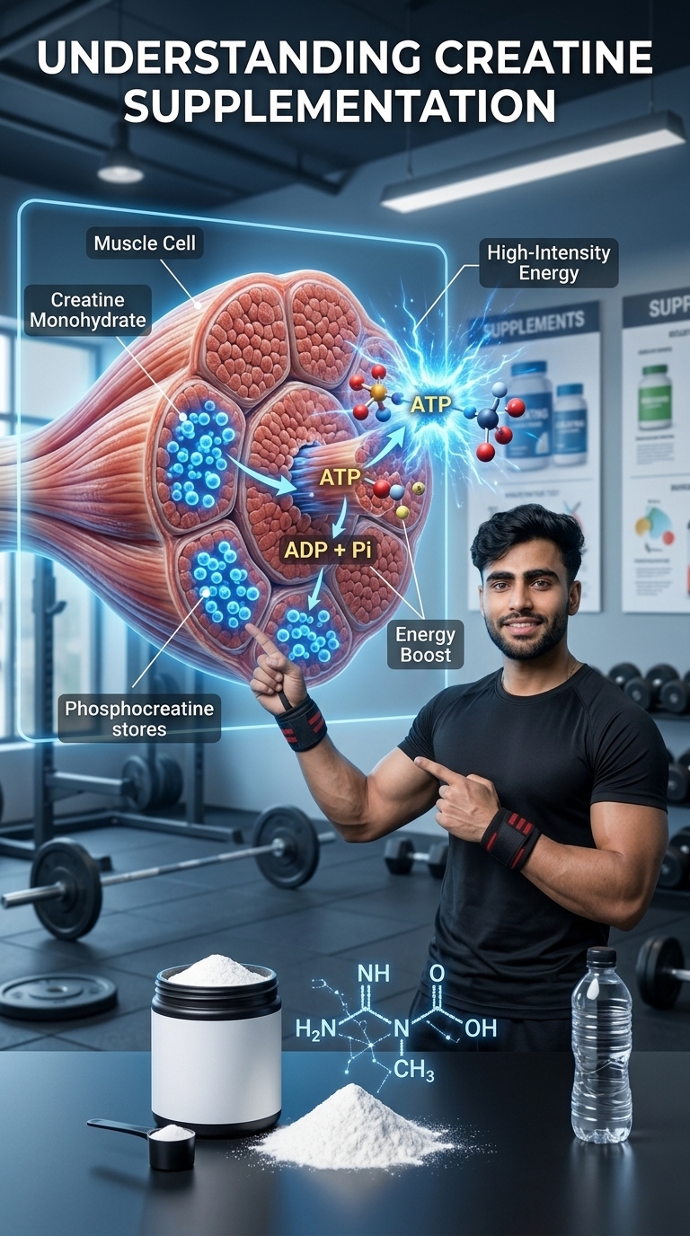 Creatine stored inside skeletal muscle helping regenerate ATP