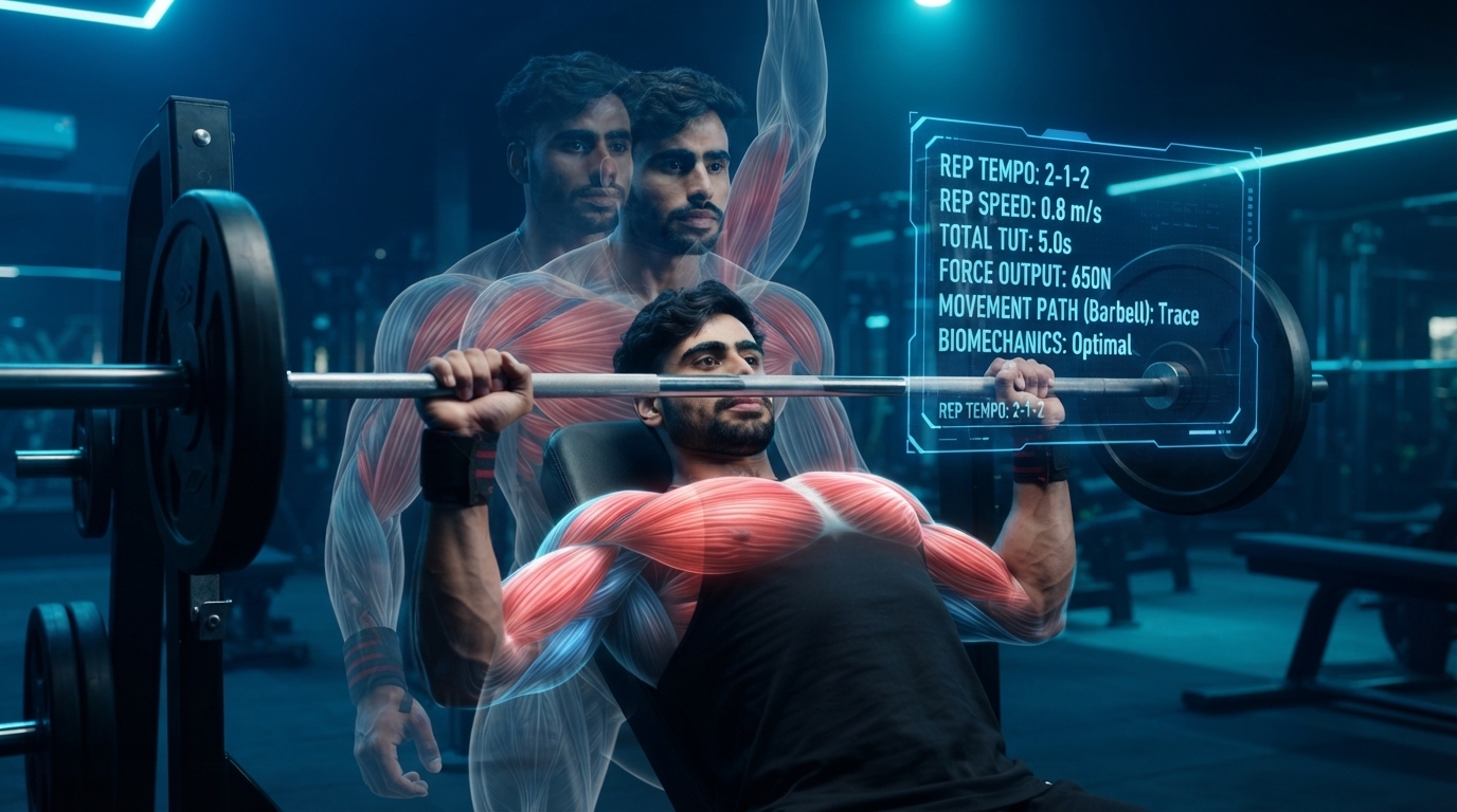Illustration showing controlled exercise tempo during a resistance training repetition.