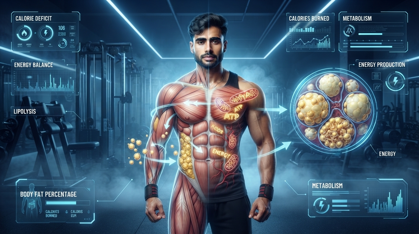 Illustration showing the body using stored fat for energy.