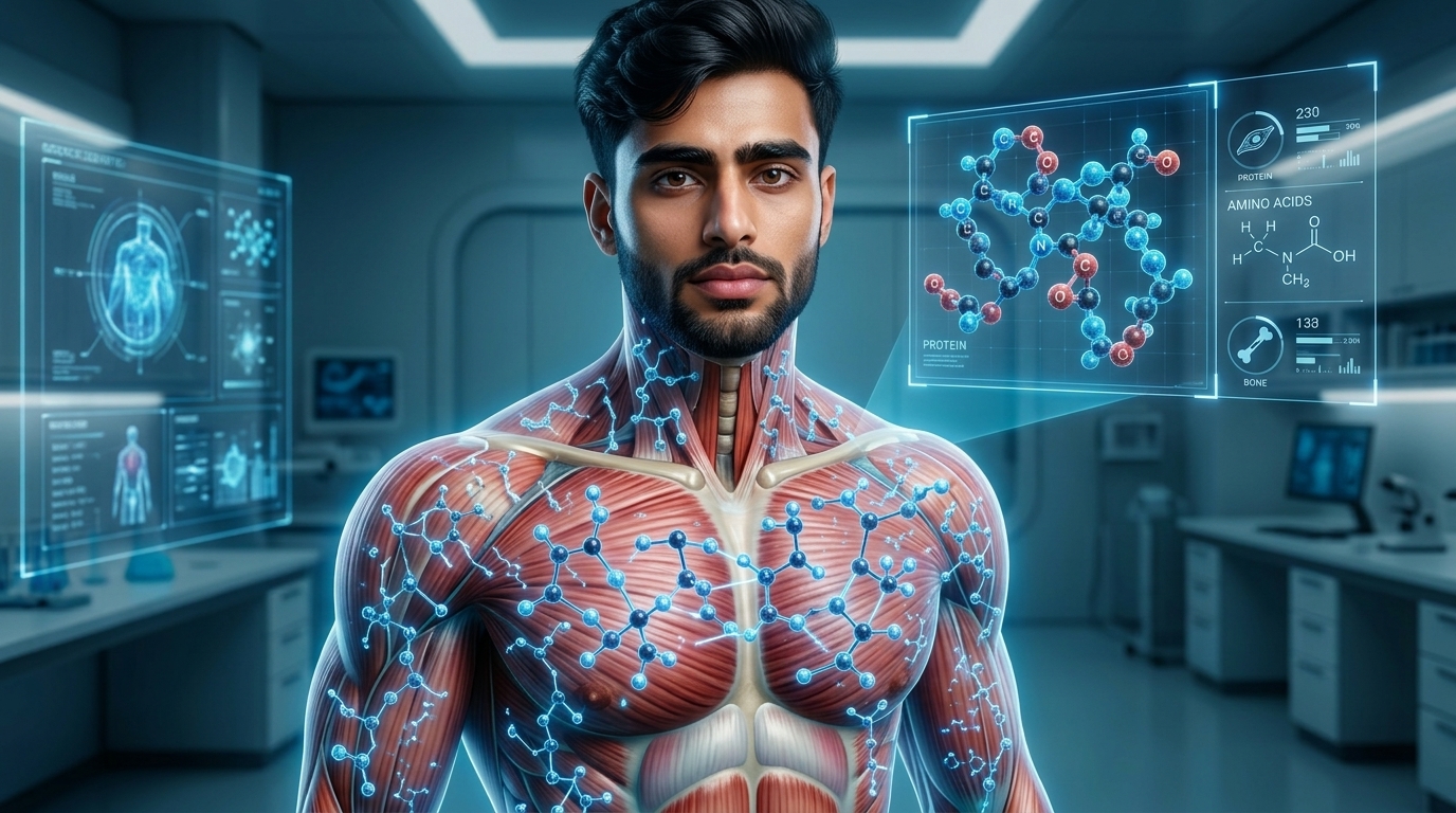 Illustration showing protein molecules made from amino acids.