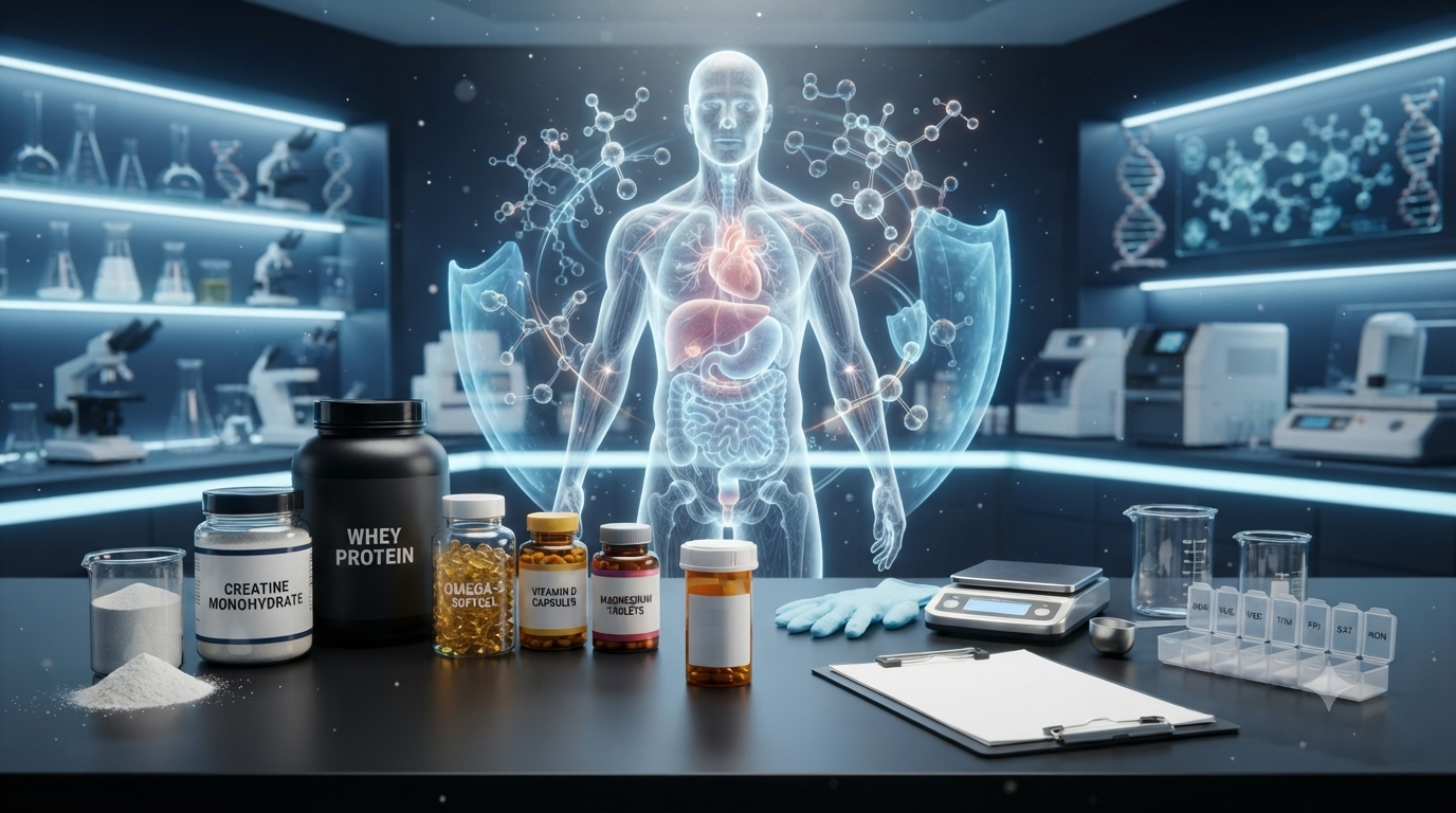 Illustration showing dietary supplement safety, medication interactions, and responsible supplement use.