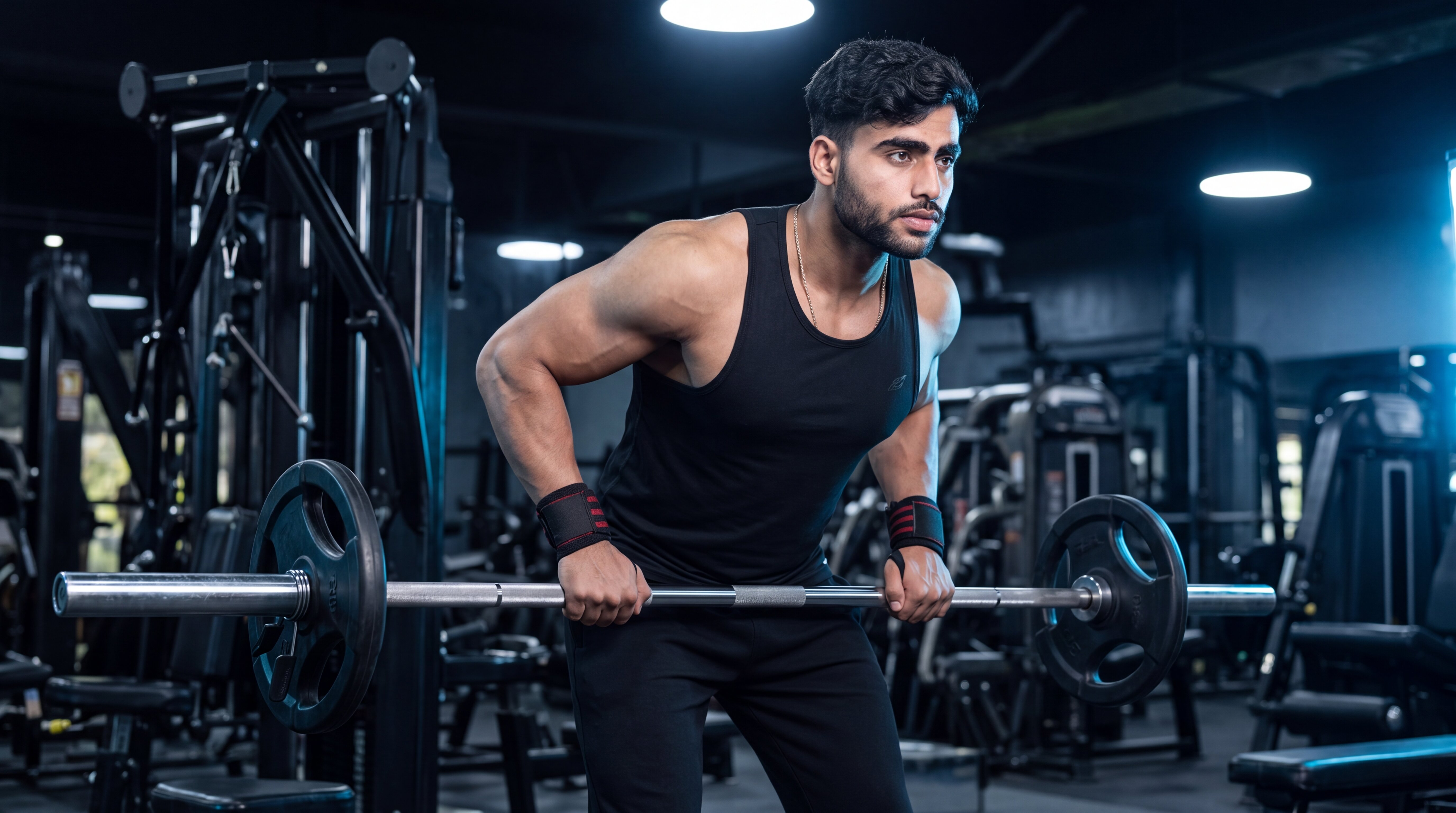 Athlete performing a barbell bent-over row