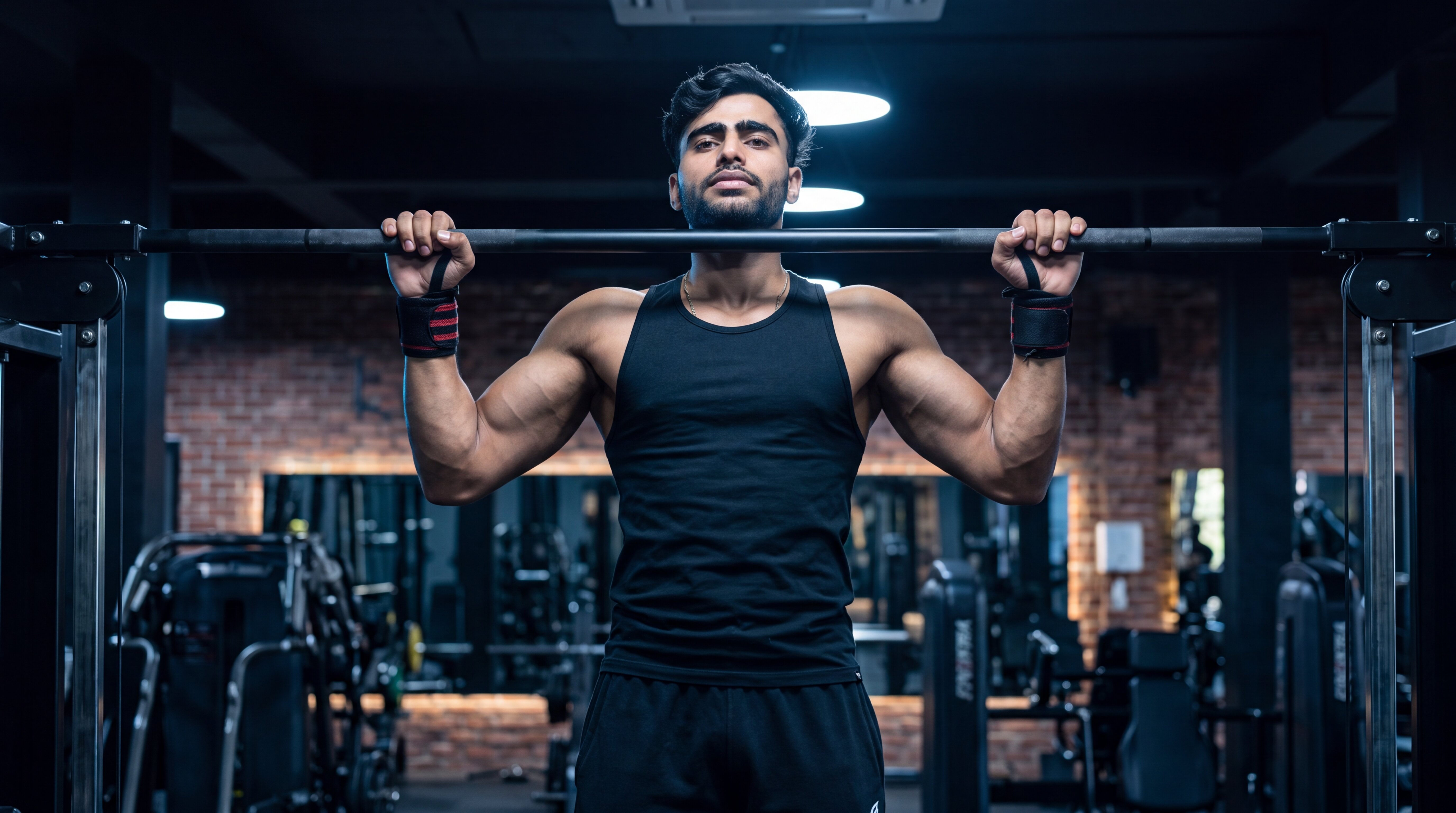 Athlete performing a pull-up with controlled technique
