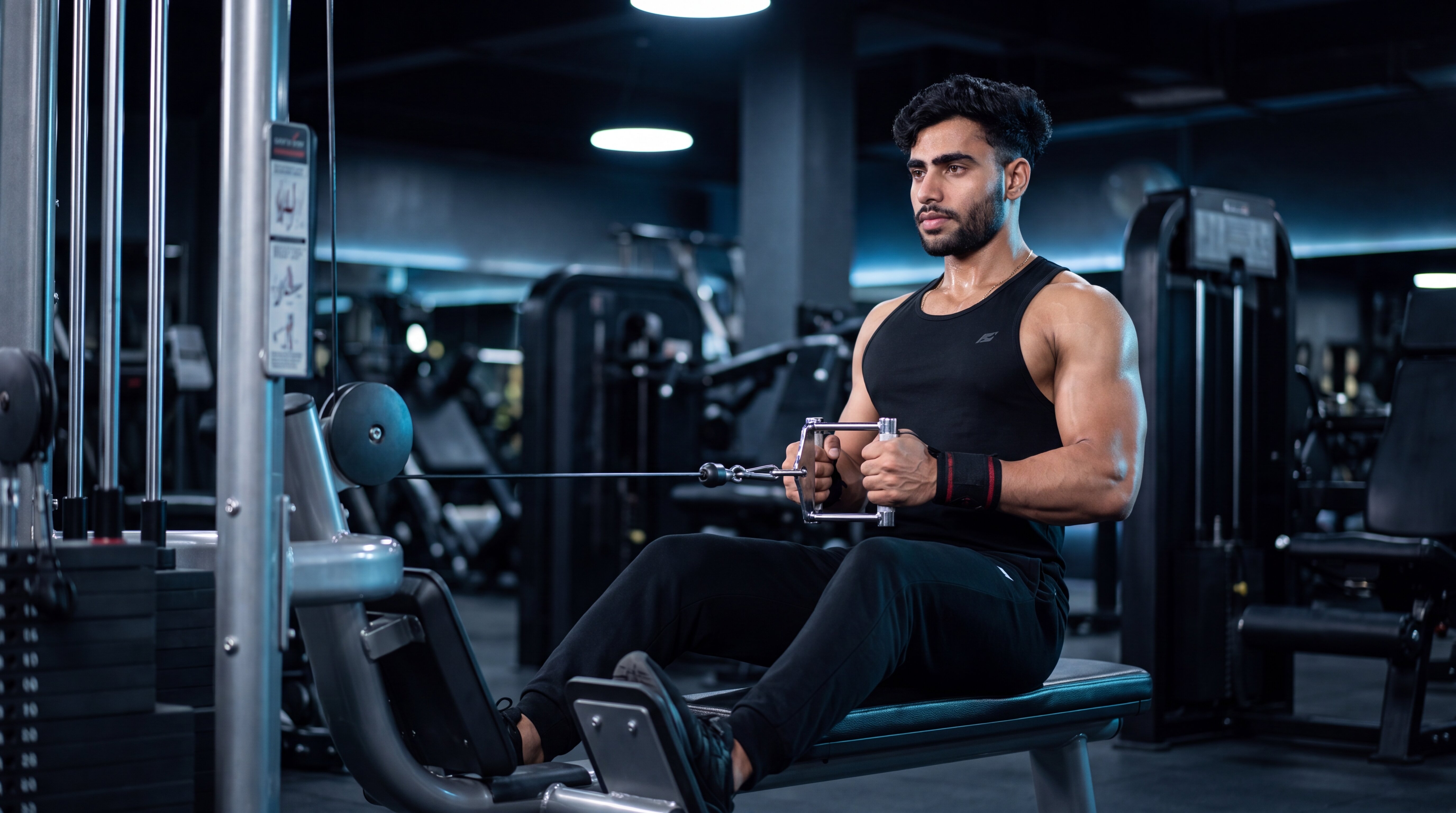 Athlete performing a seated cable row