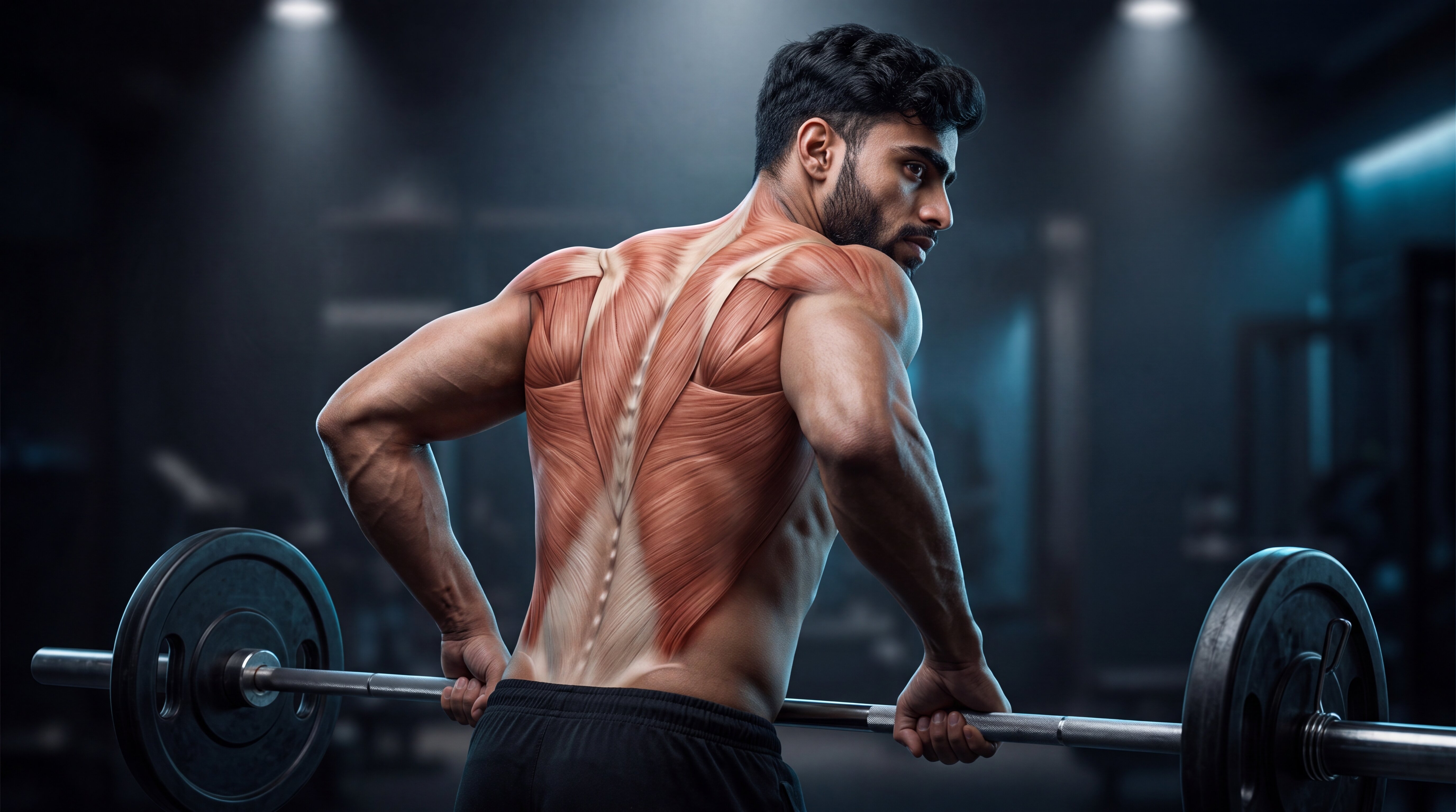 Barbell bent-over row under the skin anatomy video