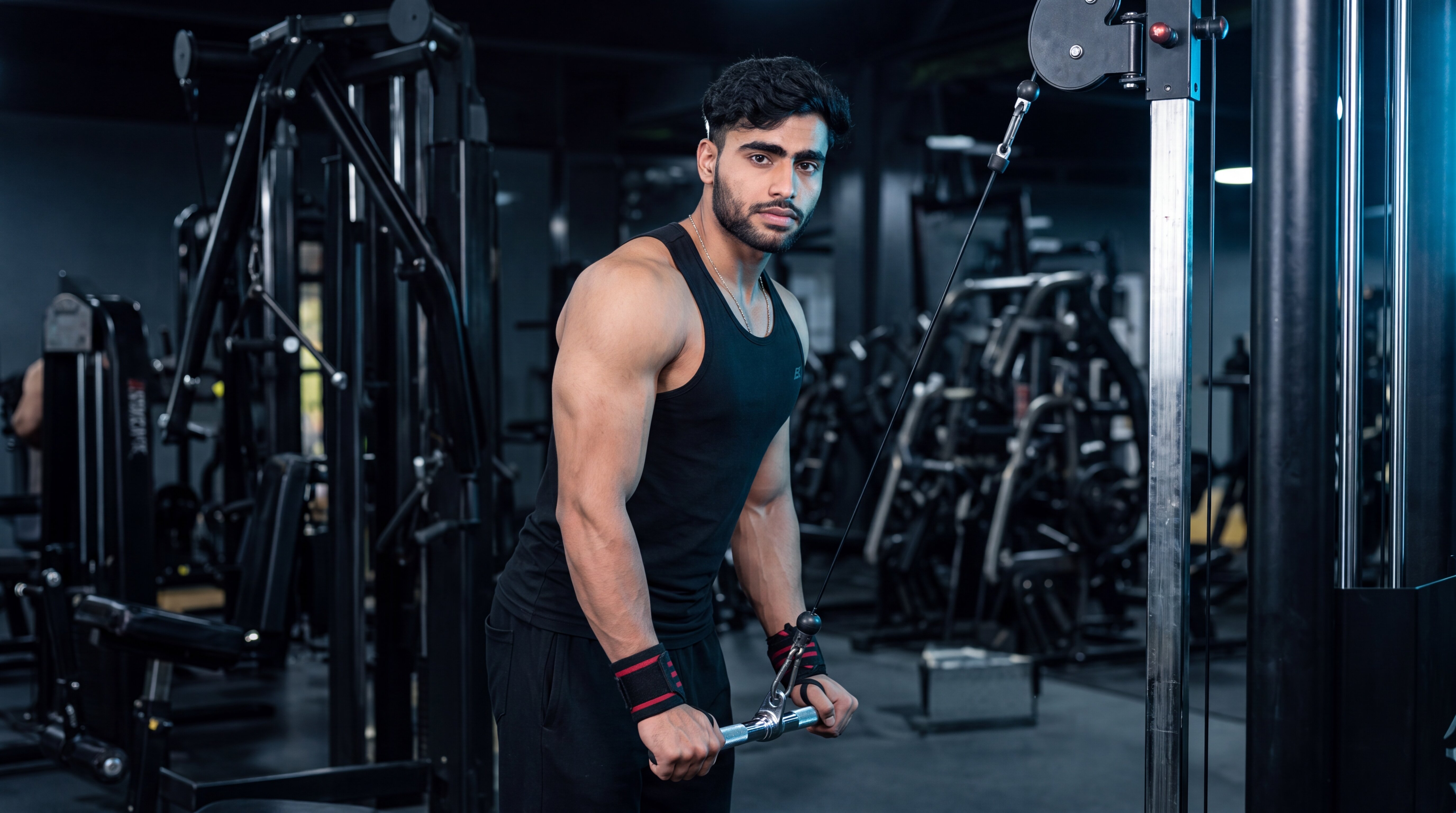 Athlete performing a straight-arm cable pulldown