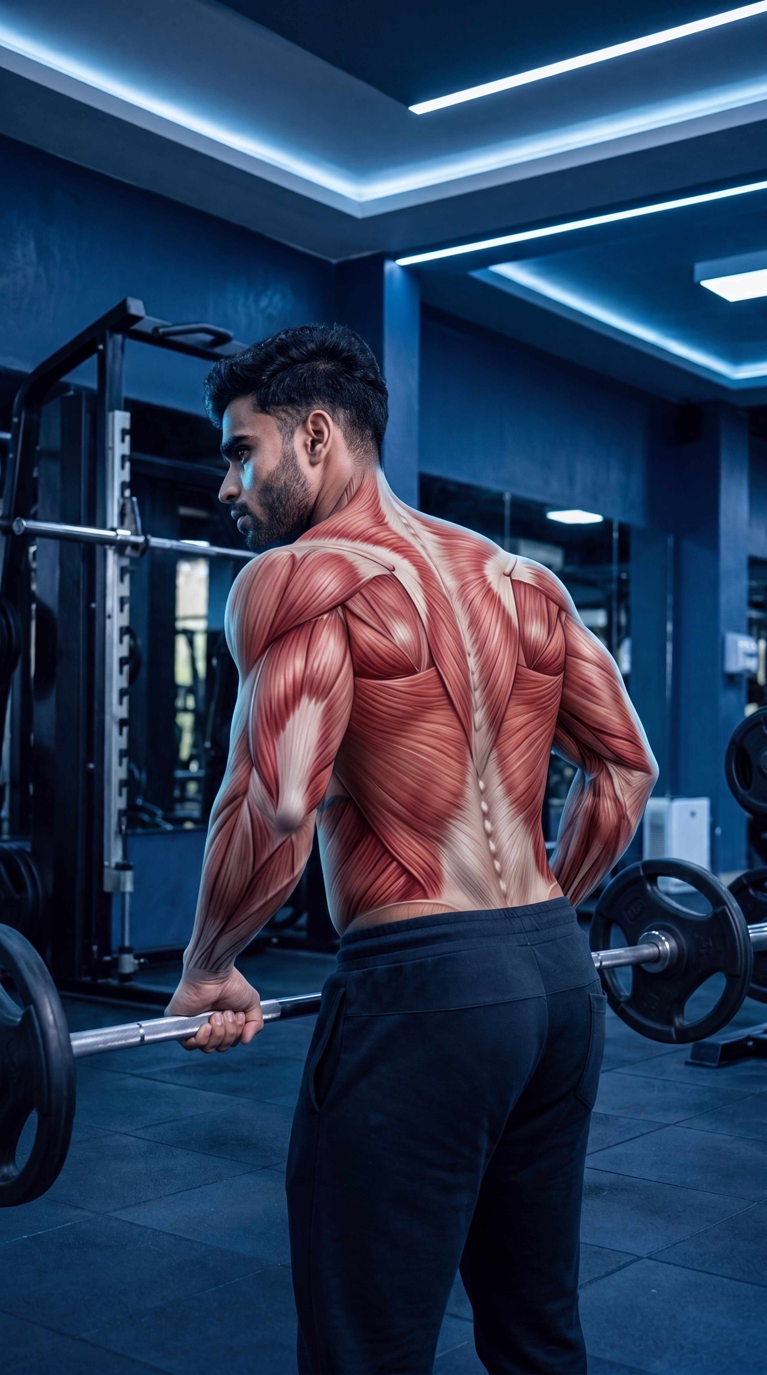 Barbell Bent-Over Row muscle anatomy showing the latissimus dorsi and middle back as primary targets