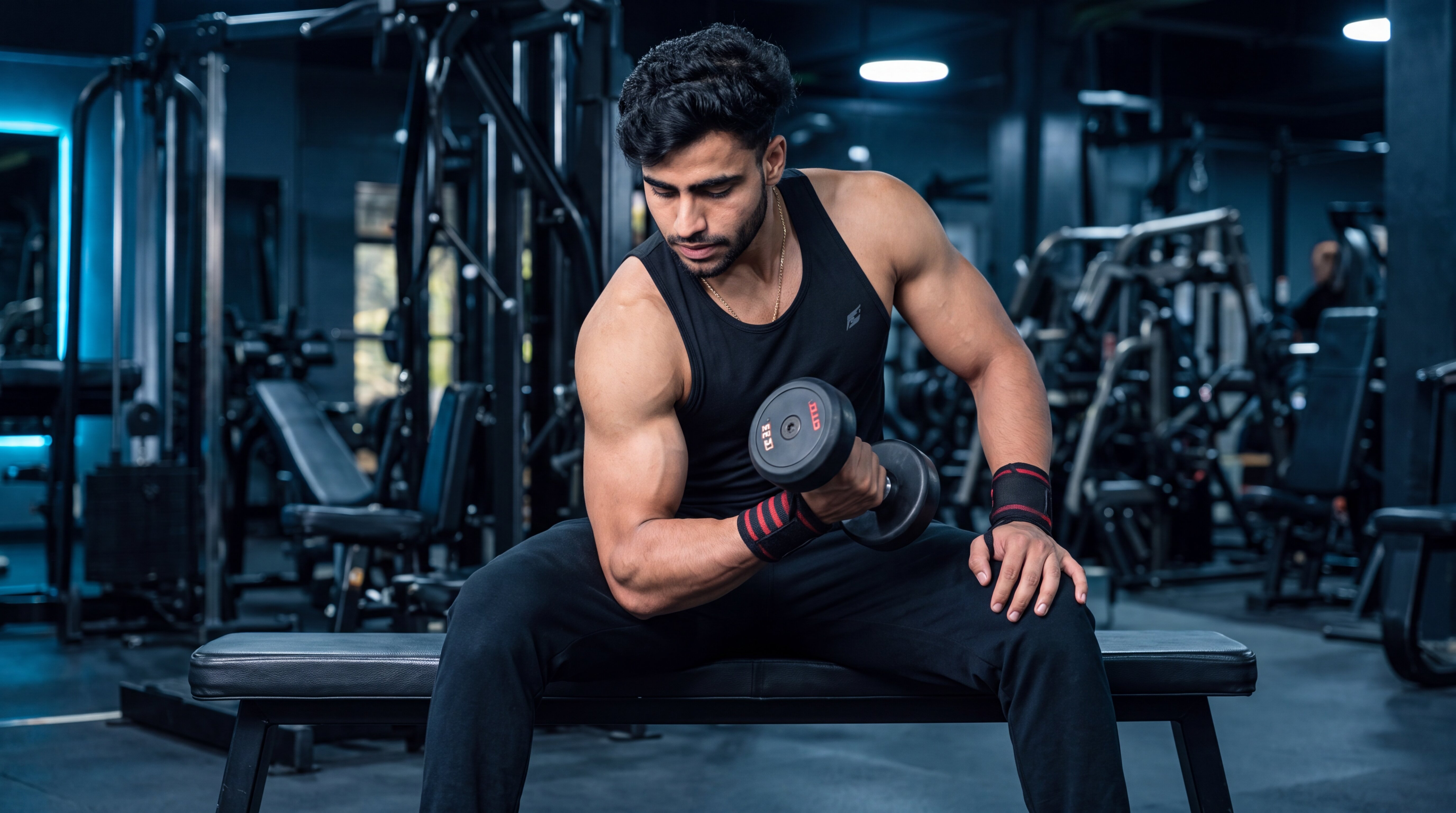 Athlete performing a seated concentration curl
