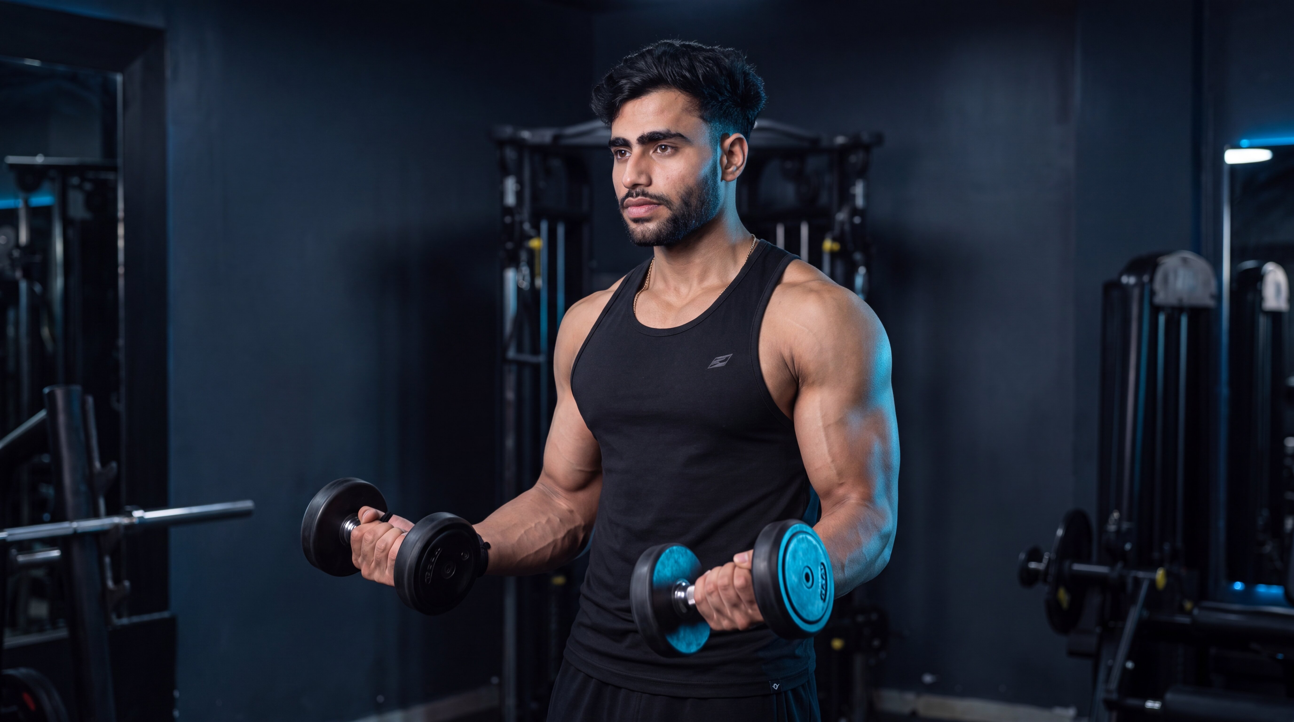 Athlete performing a standing dumbbell biceps curl