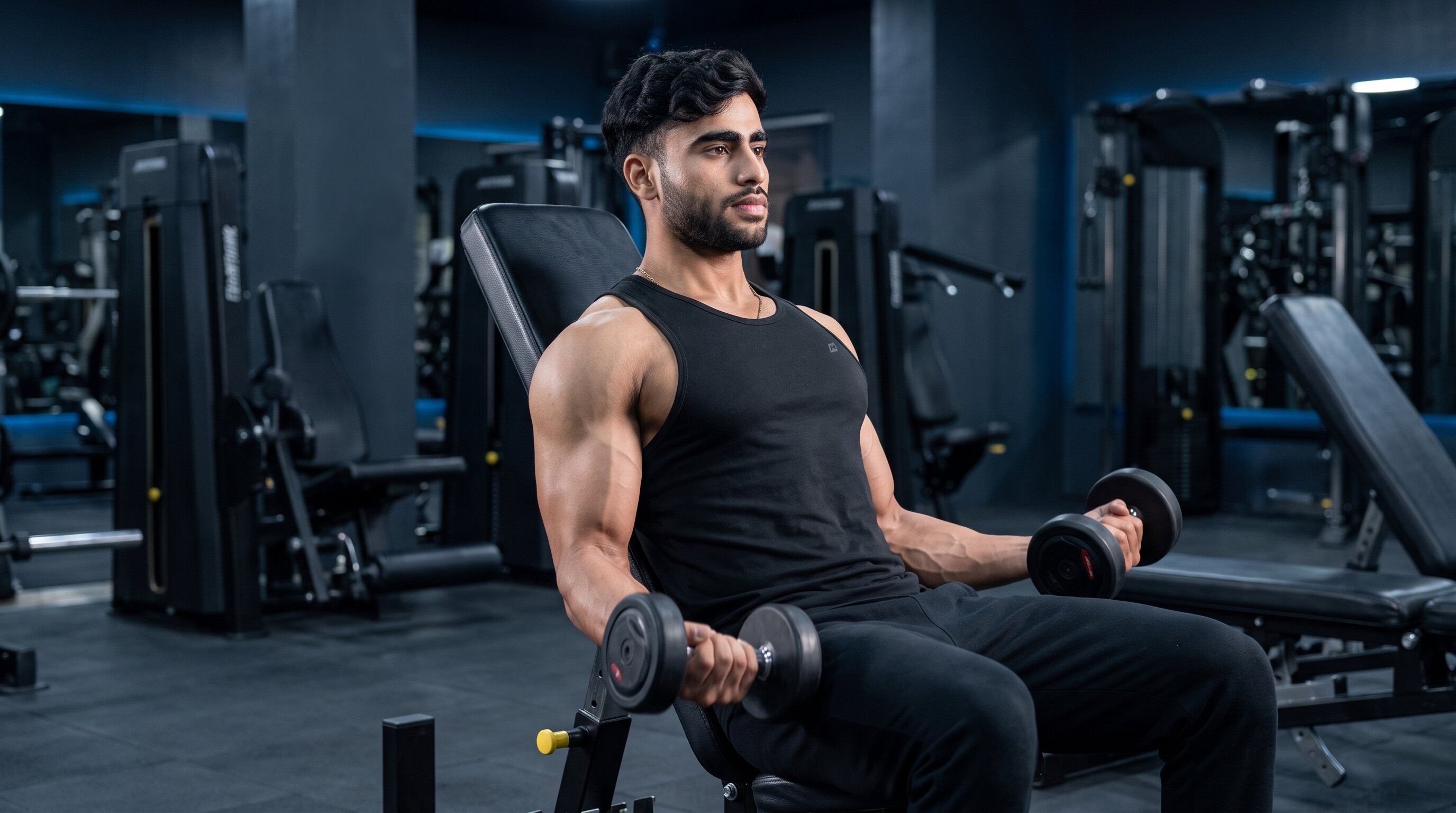 Athlete performing an incline dumbbell curl