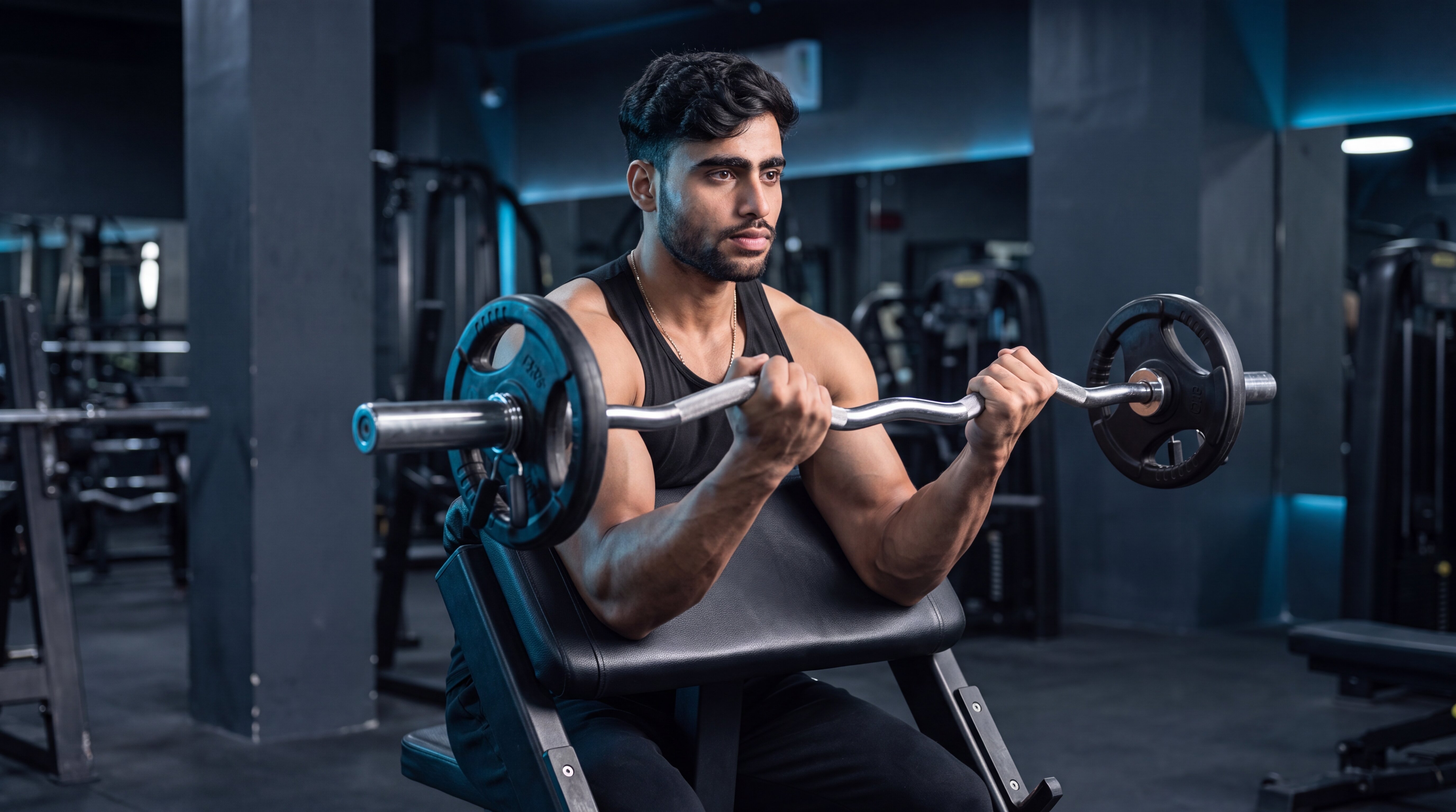 Athlete performing a preacher curl