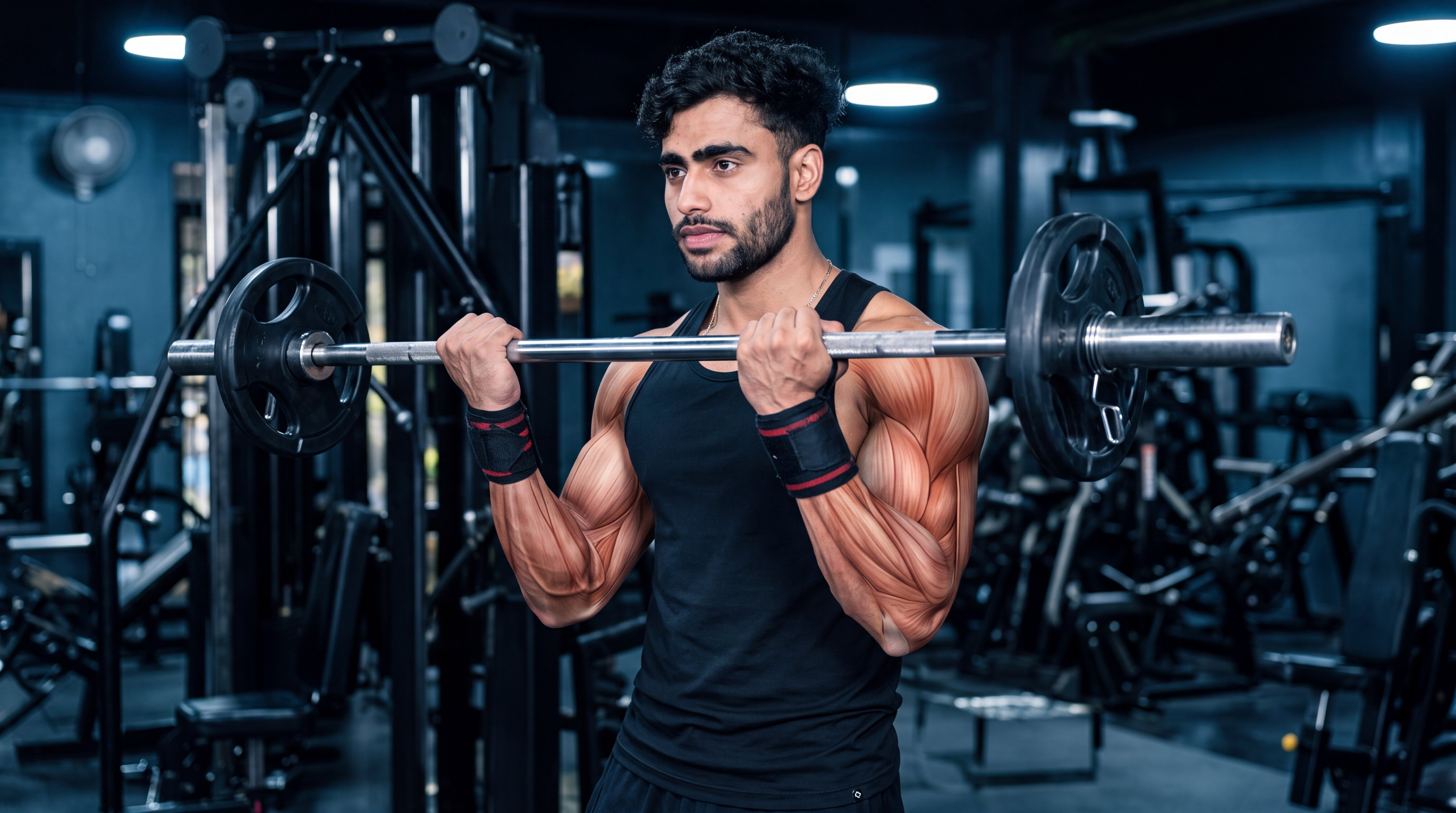Barbell curl under the skin anatomy video