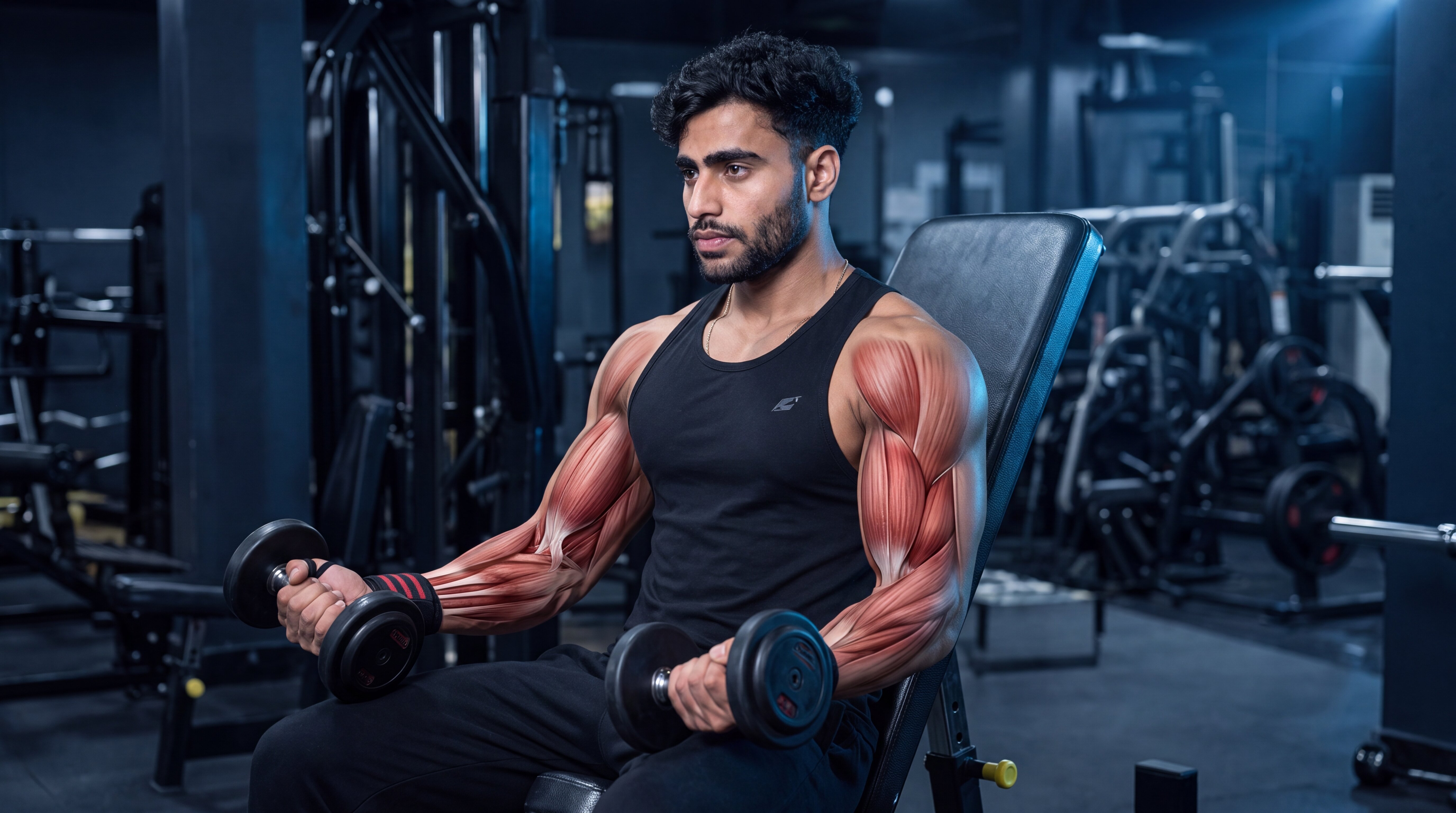 Incline dumbbell curl under the skin anatomy video