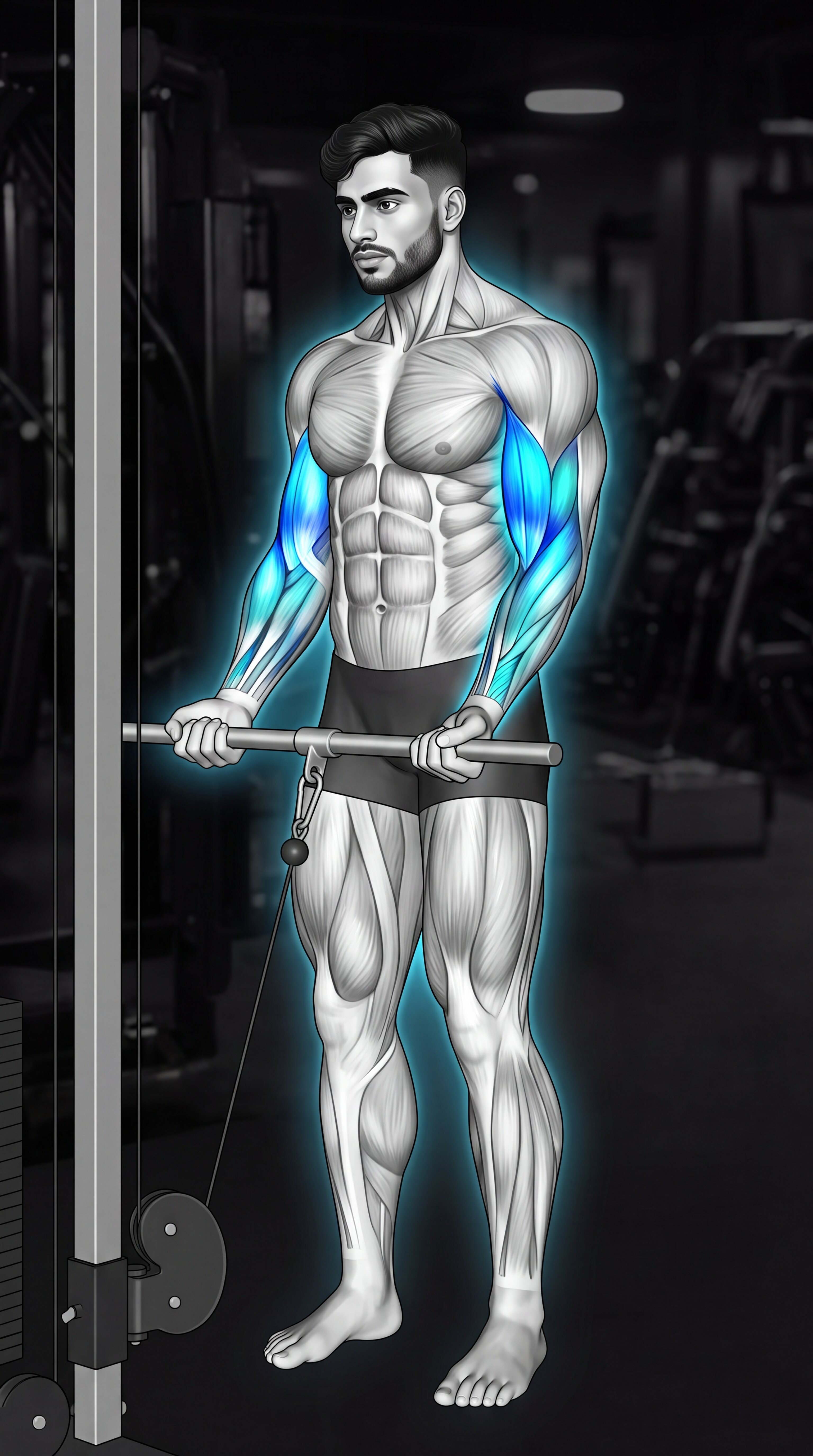 Cable Curl muscle anatomy highlighting the biceps brachii as the primary target muscle