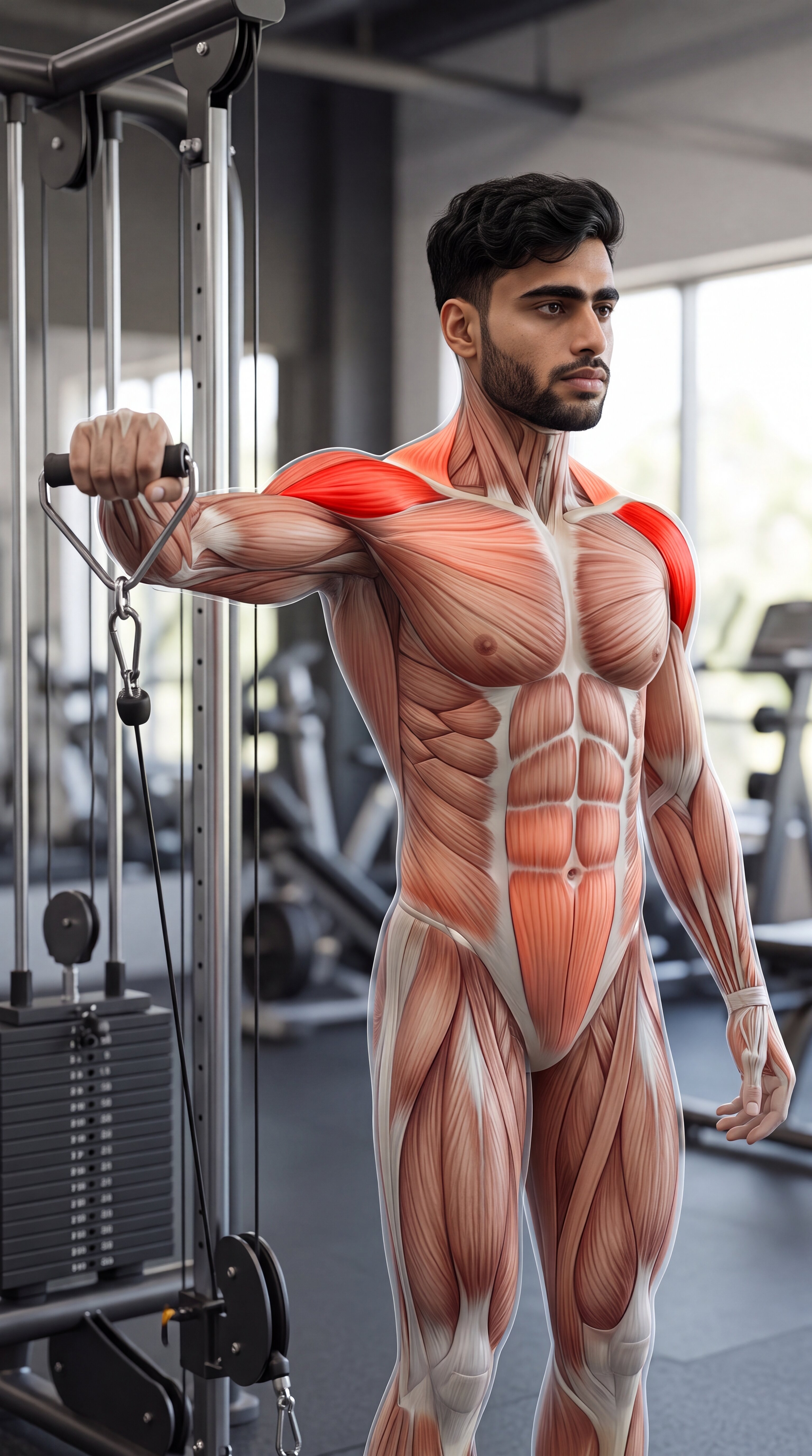 Cable Lateral Raise muscle anatomy showing the lateral deltoids as the primary target muscles