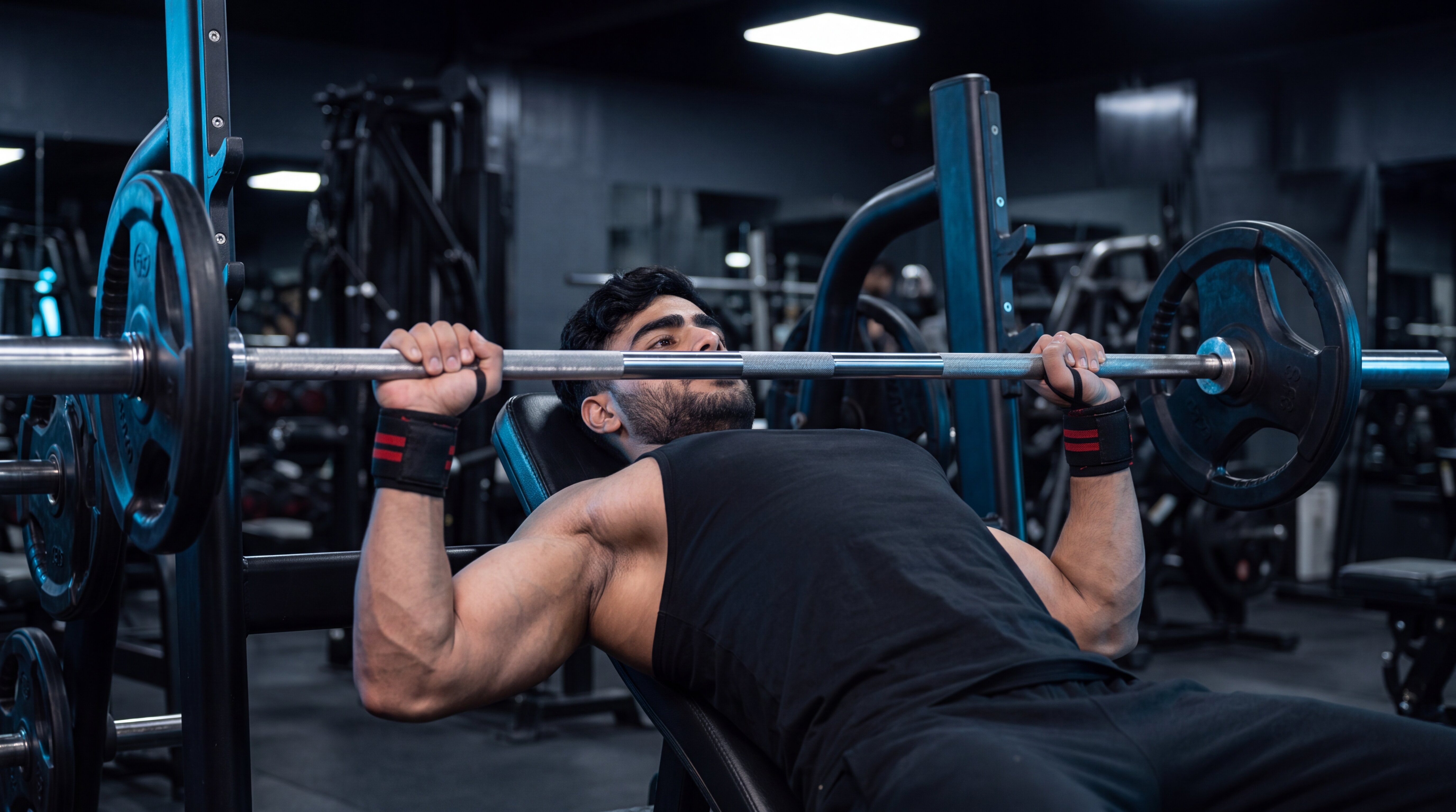Athlete performing a barbell bench press