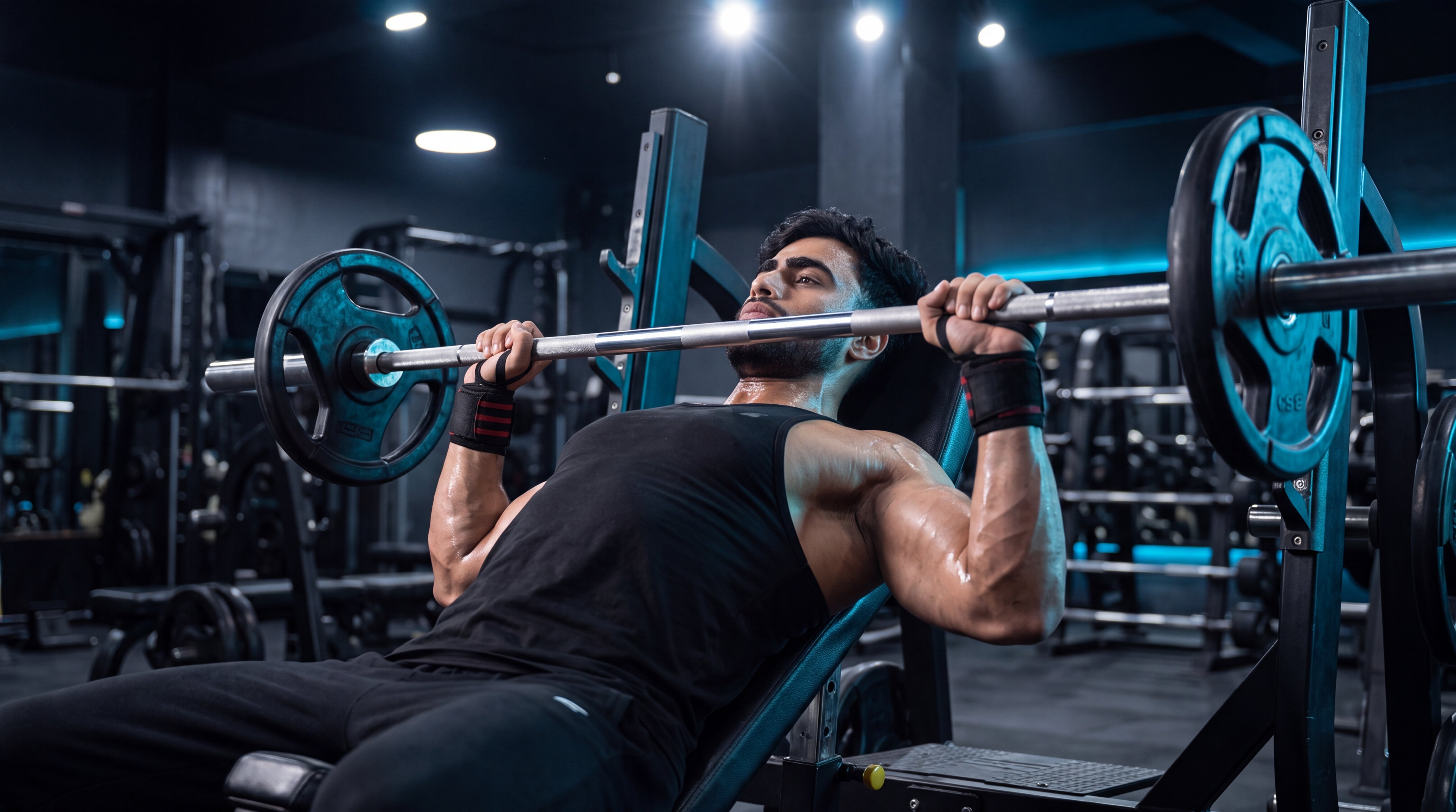 Athlete performing an incline barbell bench press