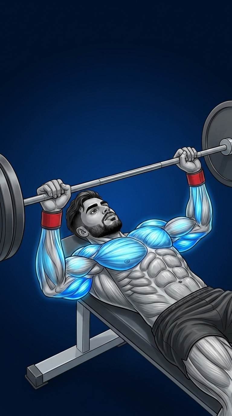 Close-Grip Bench Press muscle anatomy showing the triceps brachii as the primary target