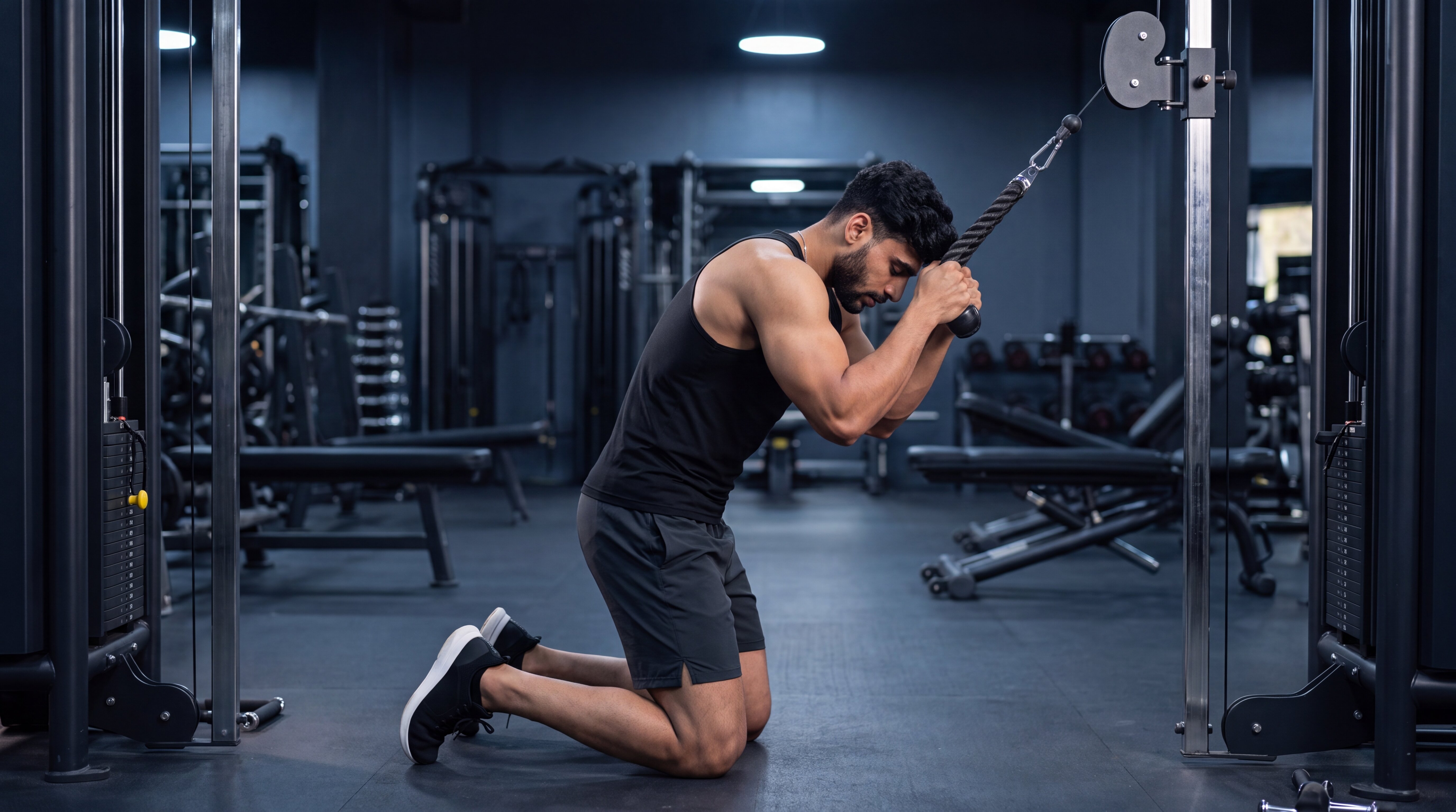 Athlete performing a kneeling cable crunch