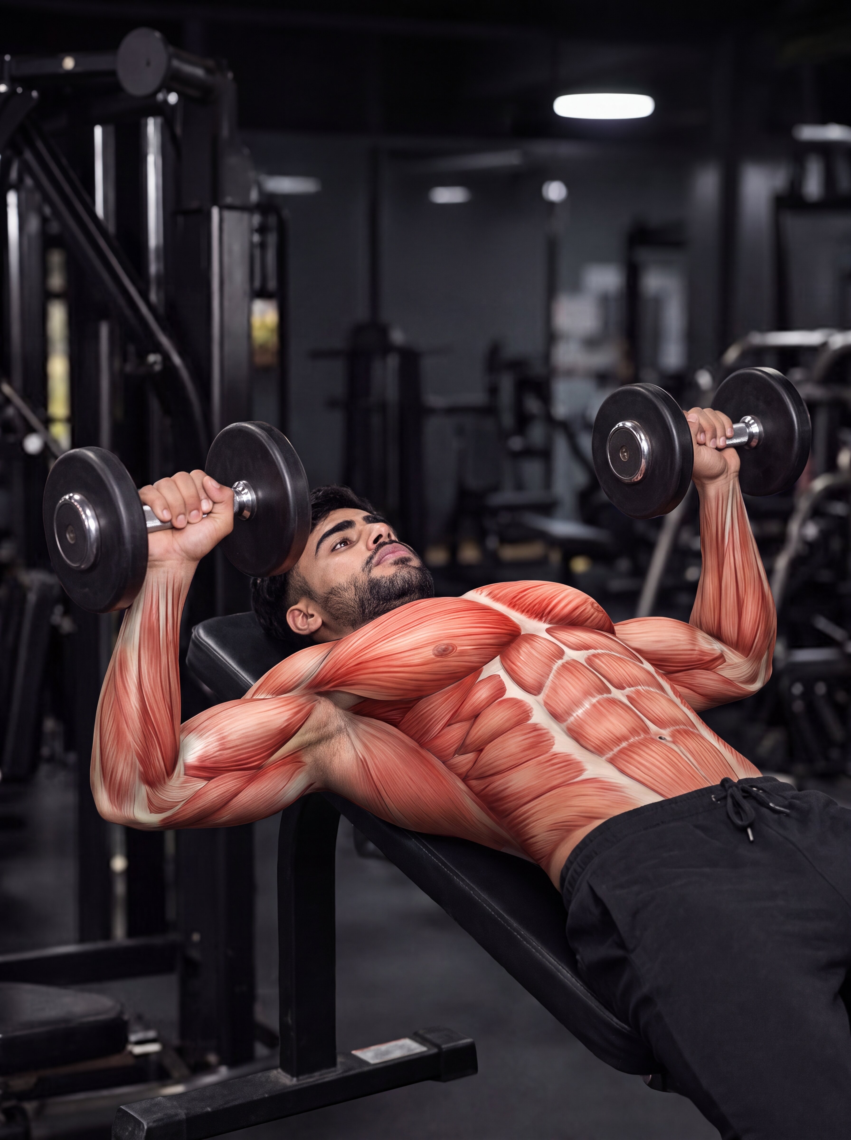Dumbbell Bench Press muscle anatomy showing the chest as the primary target