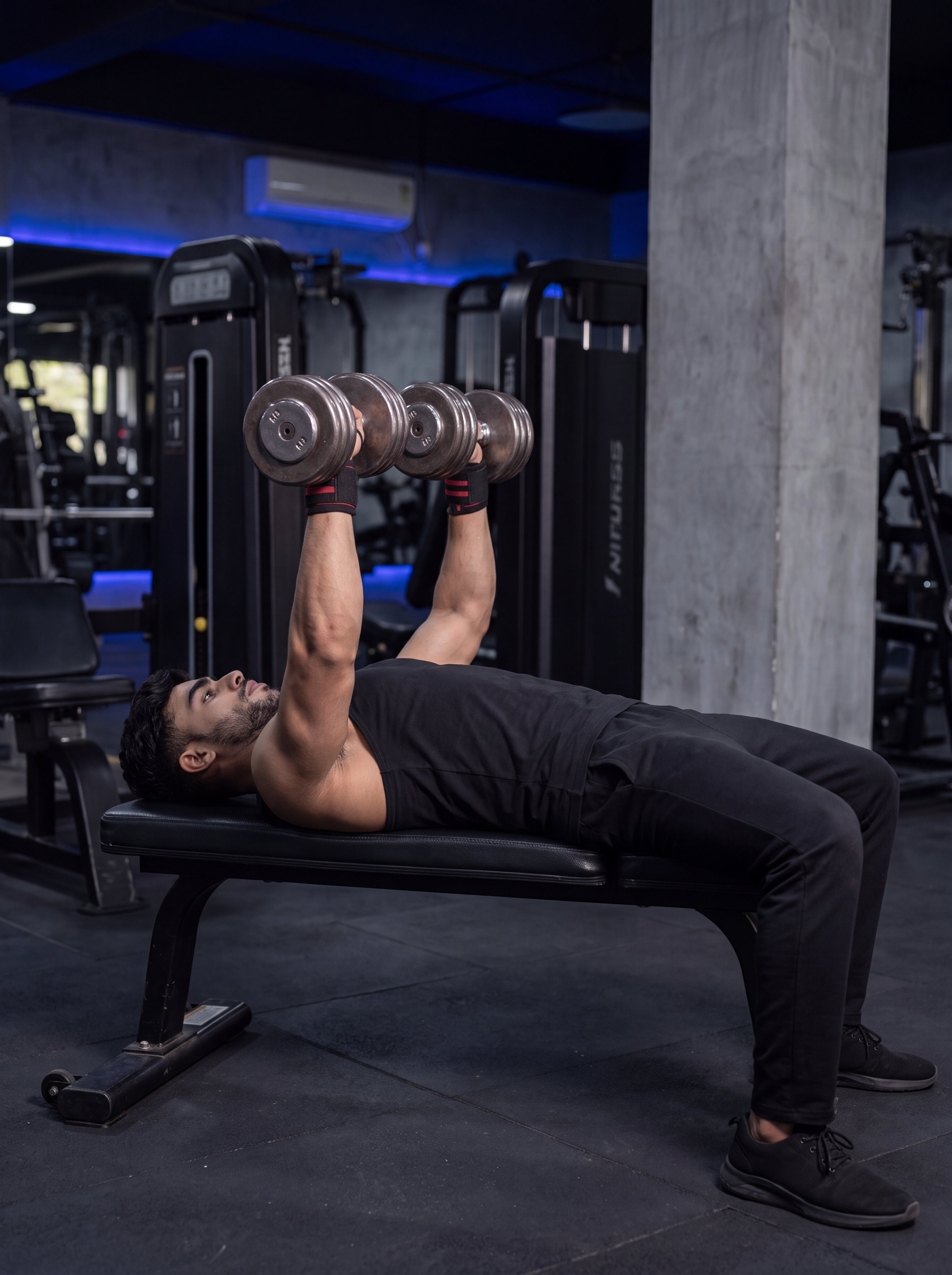 Dumbbell bench press exercise demonstration