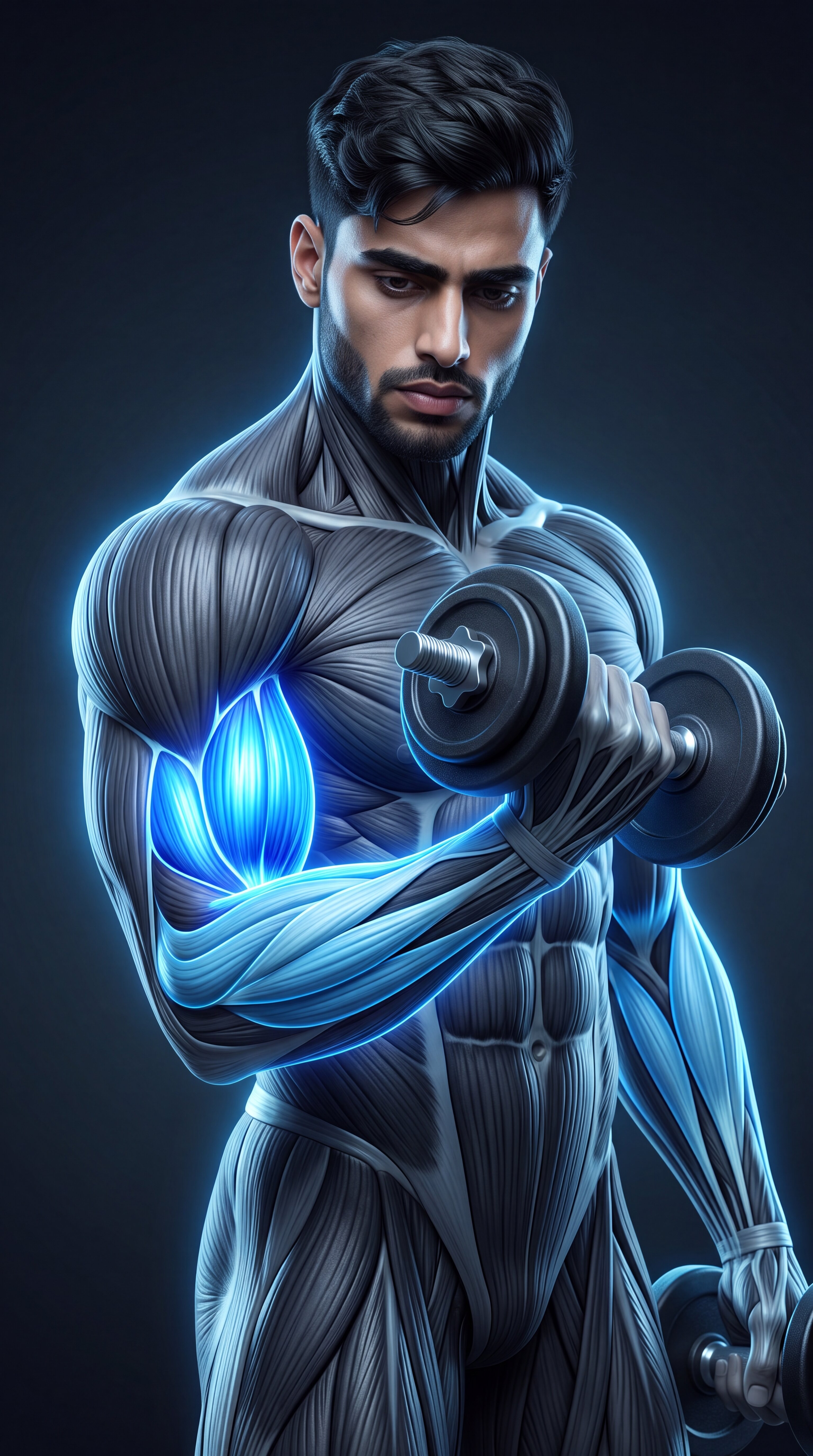 Dumbbell Biceps Curl muscle anatomy showing the biceps brachii as the primary target muscle
