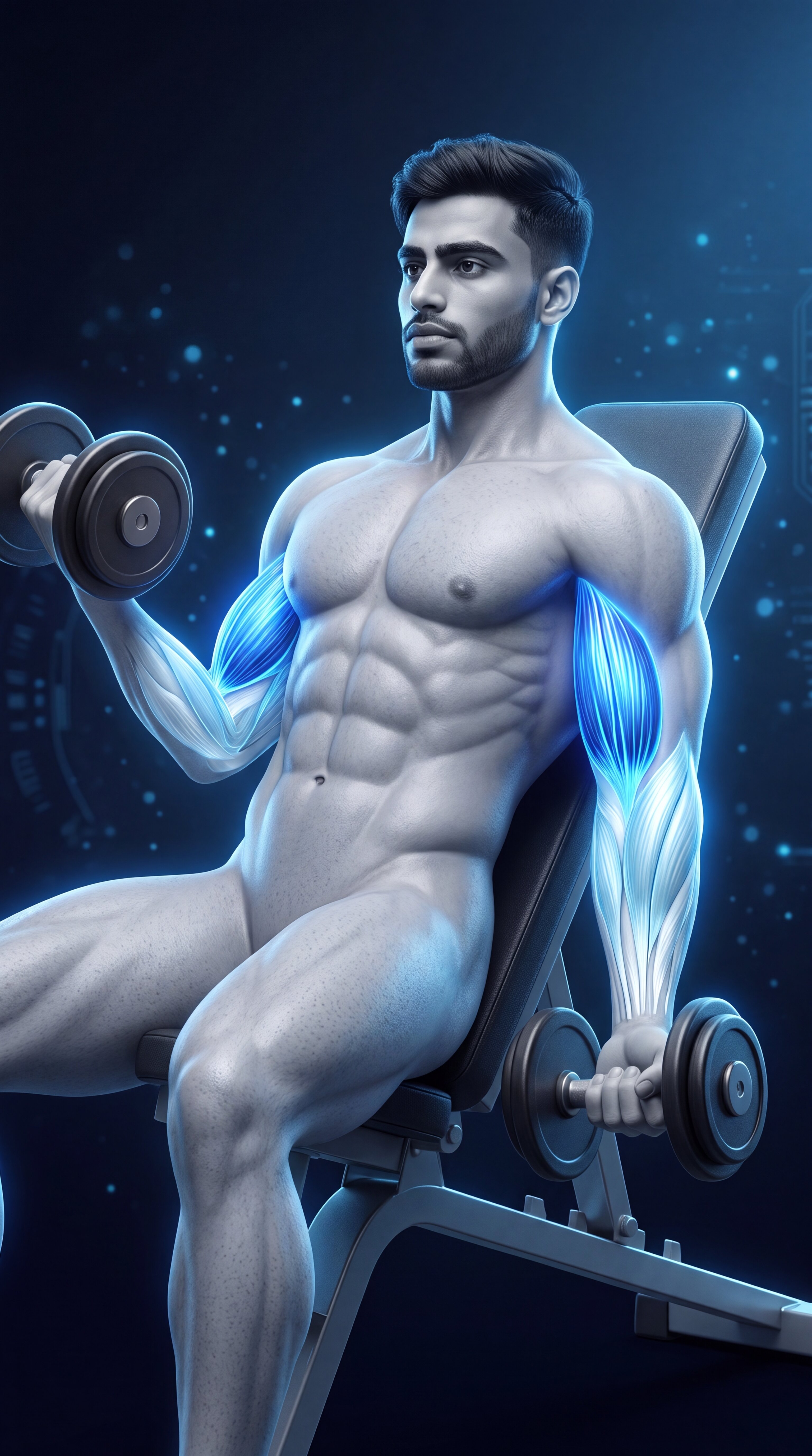 Incline Dumbbell Curl muscle anatomy showing the long head of the biceps brachii as the primary target muscle