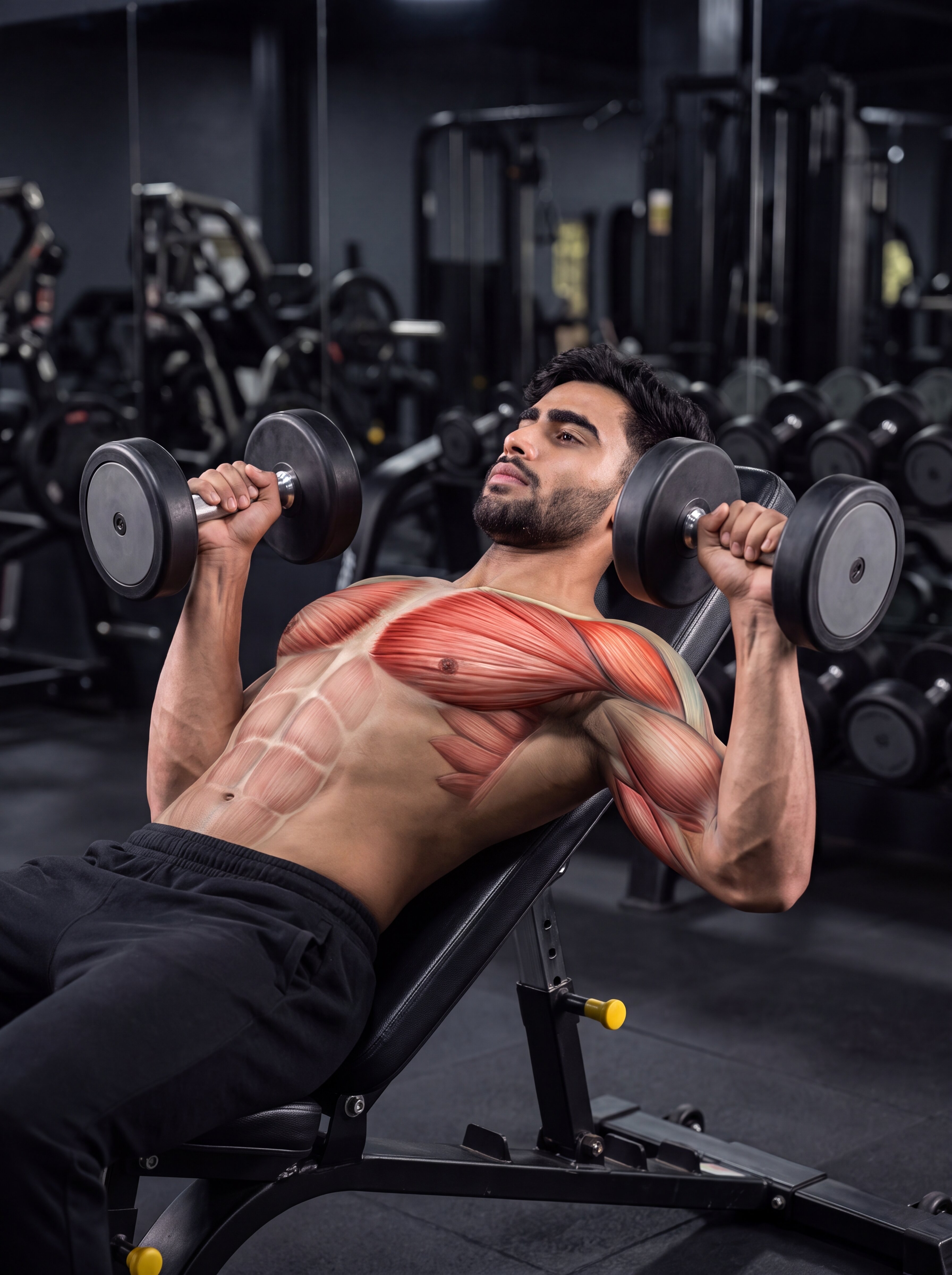 Incline Dumbbell Press muscle anatomy showing the upper chest as the primary target