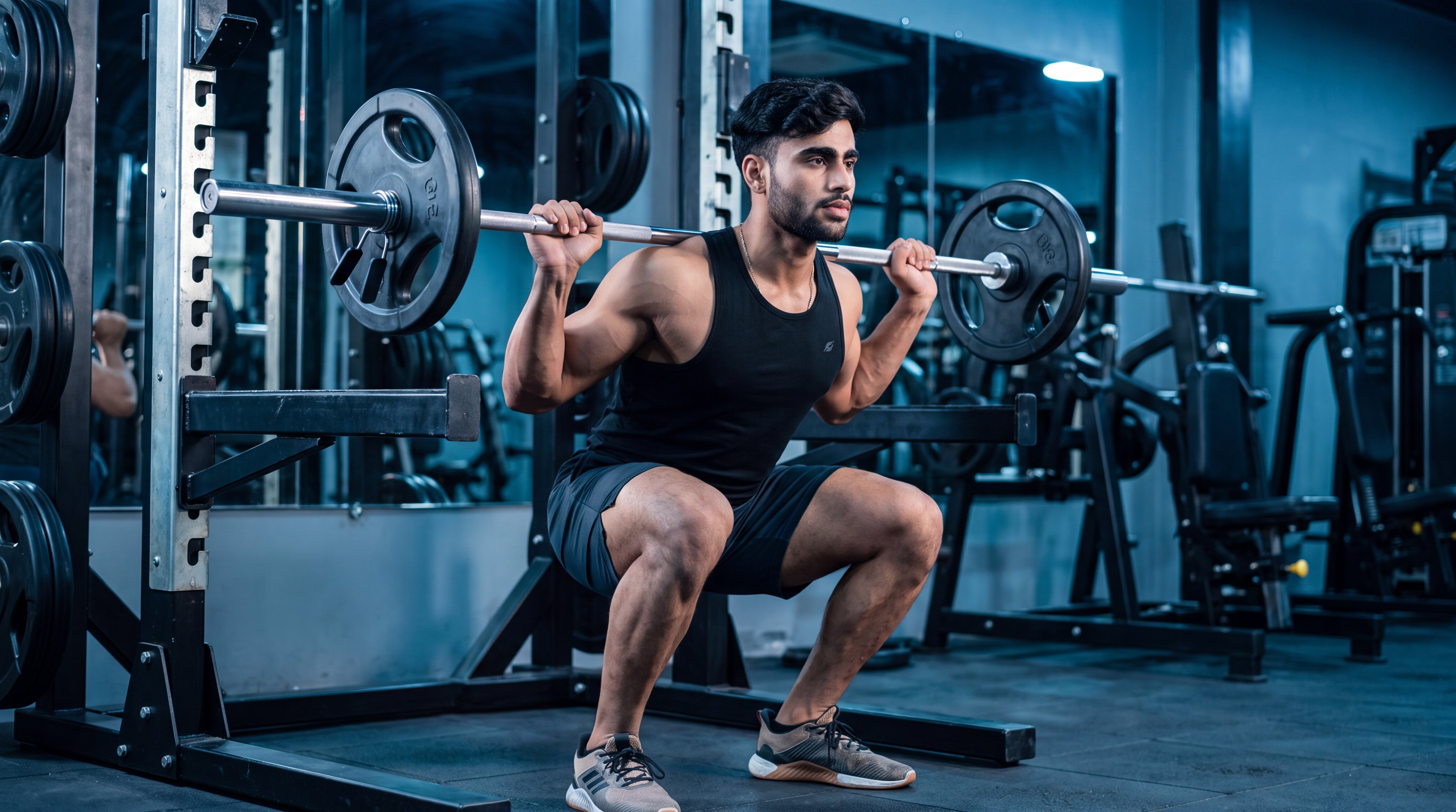 Athlete performing a barbell back squat