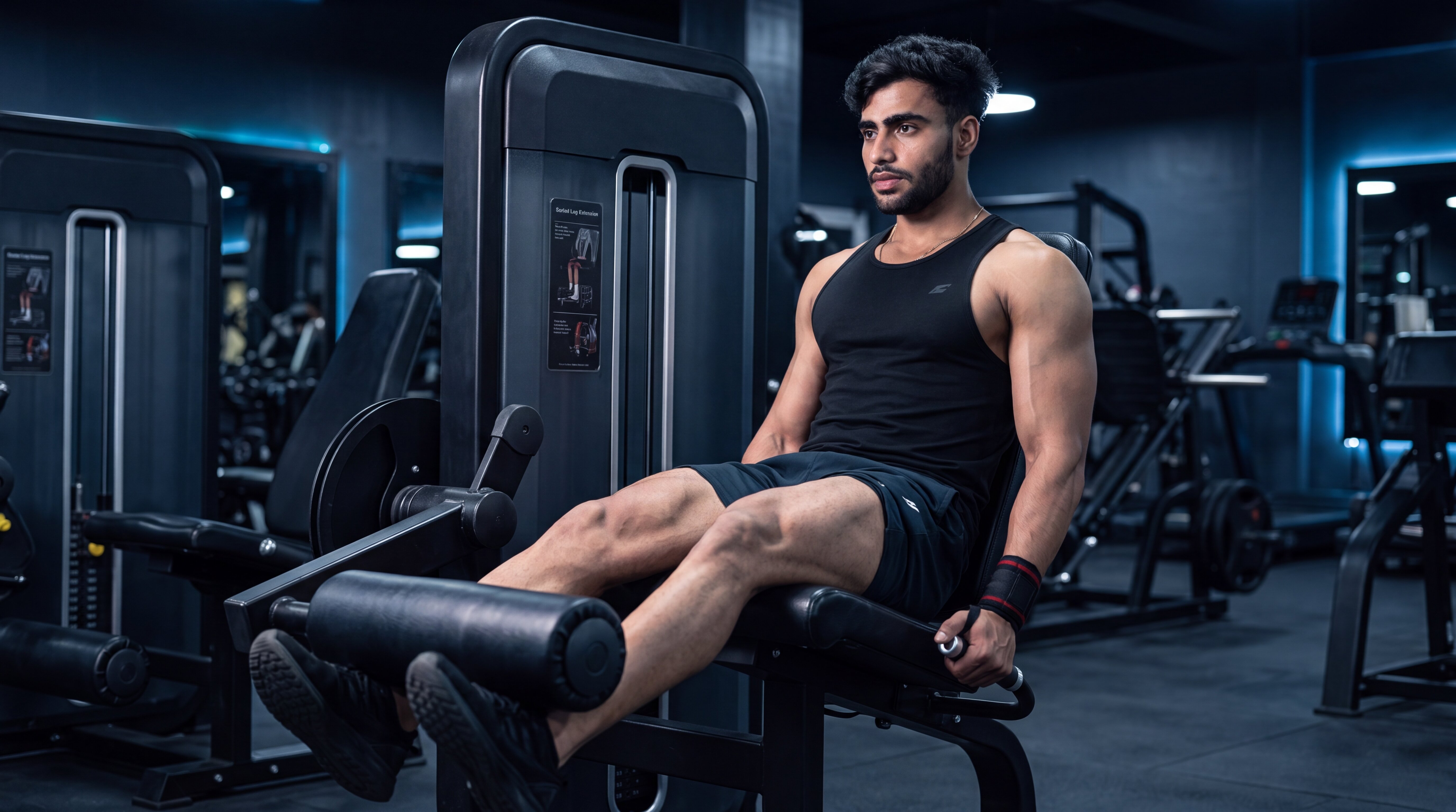 Athlete performing a seated leg extension