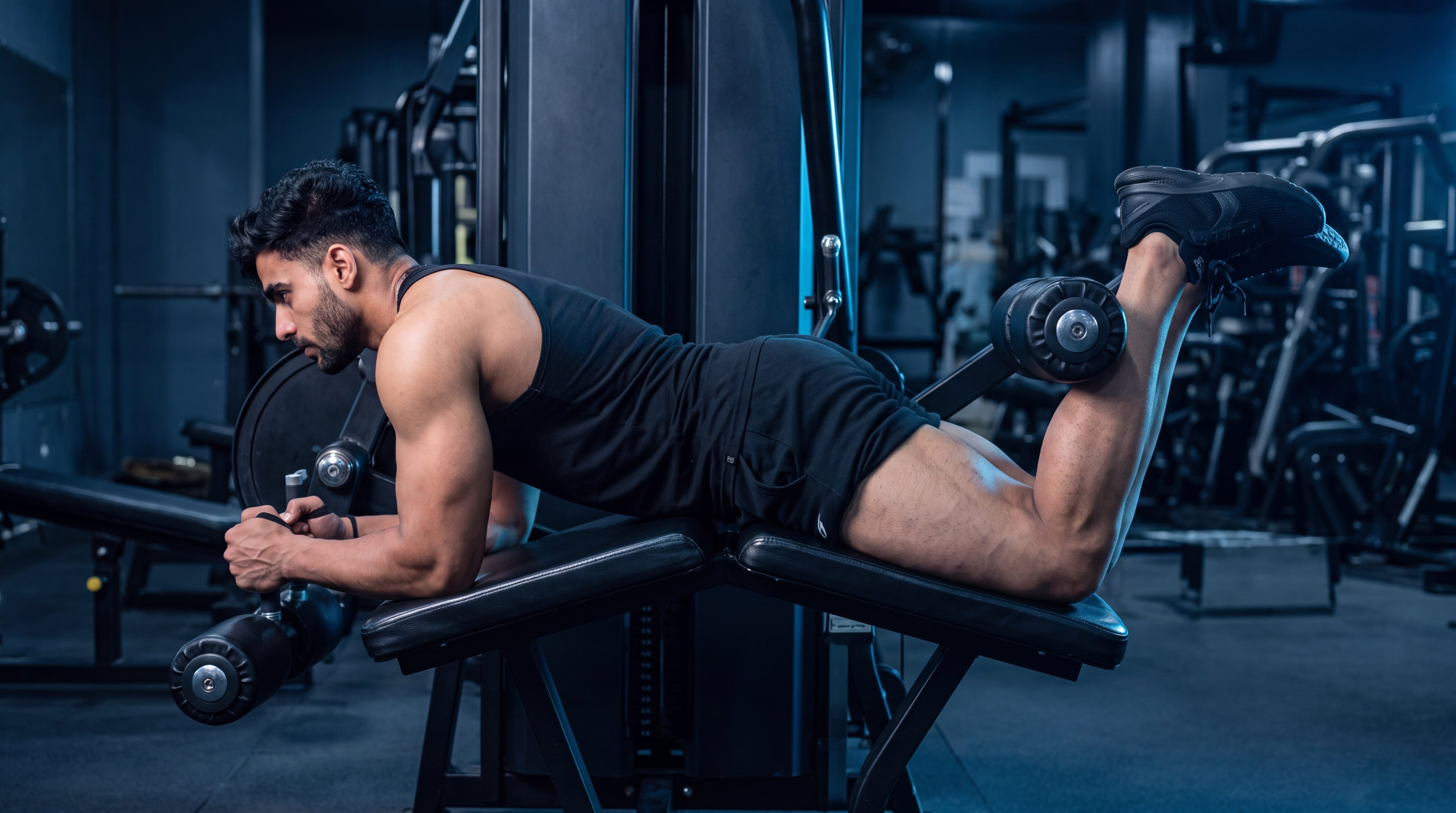 Athlete performing a lying leg curl