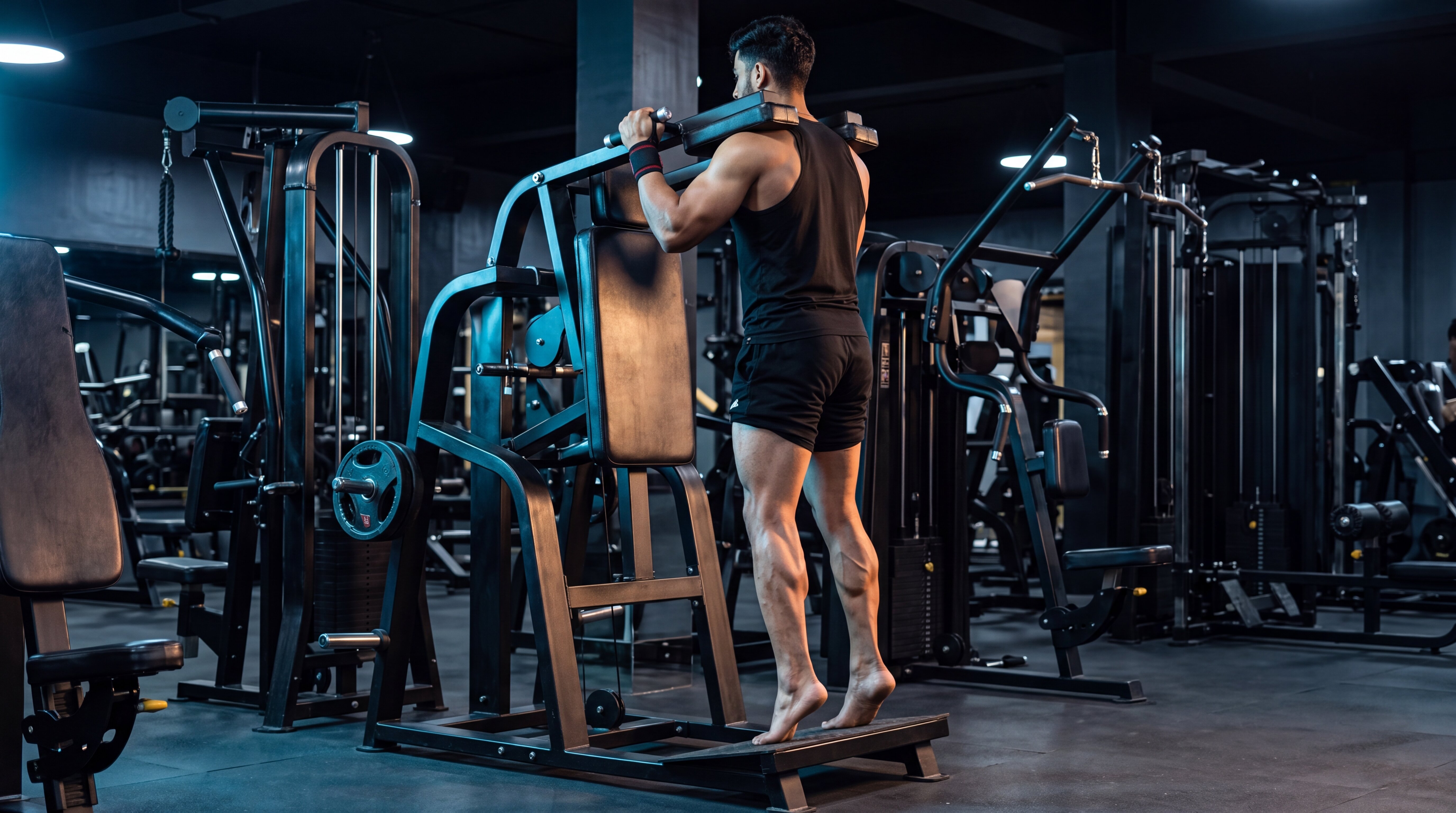 Athlete performing a standing calf raise