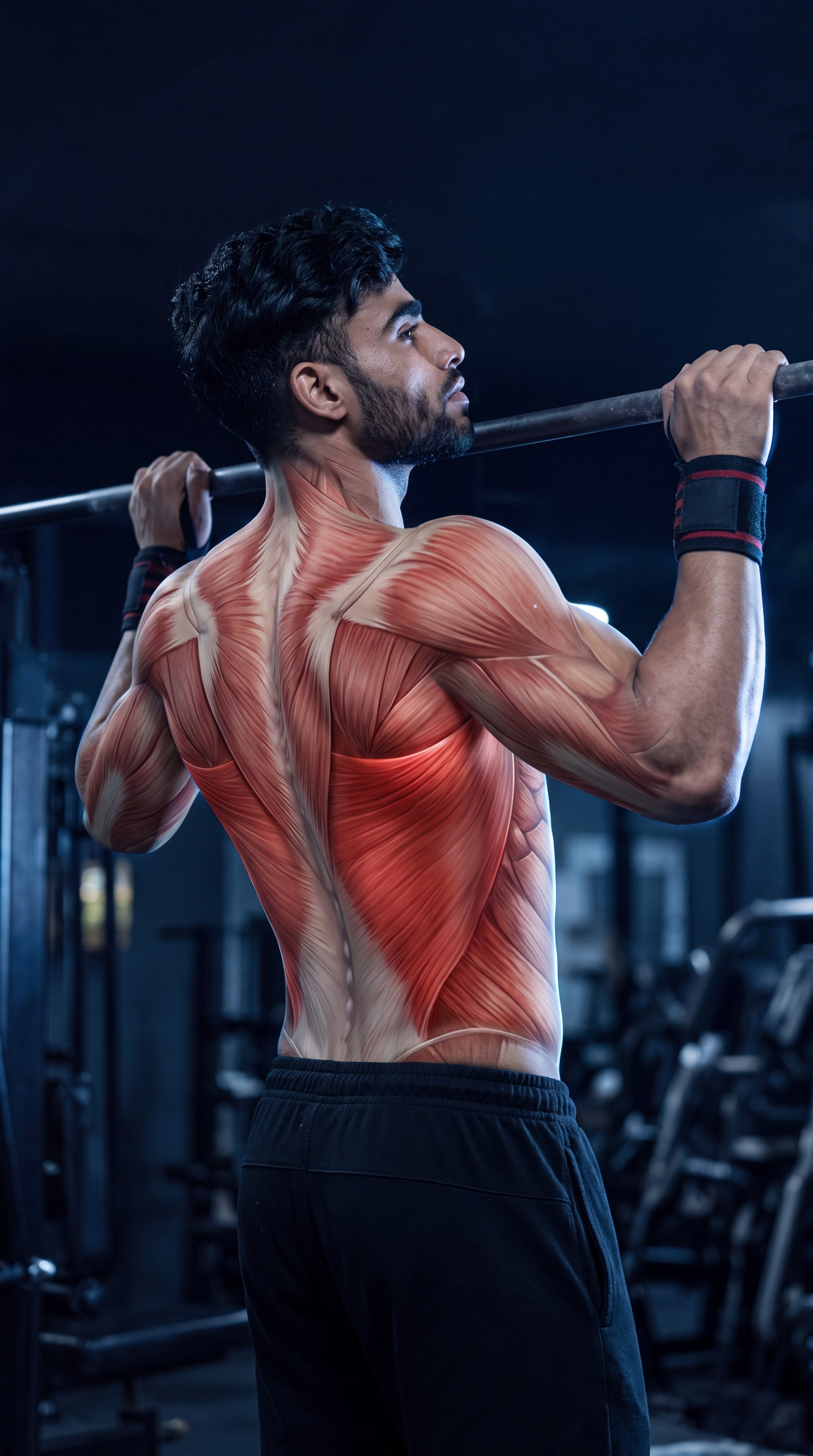 Pull-Up muscle anatomy showing the latissimus dorsi and upper back as primary targets