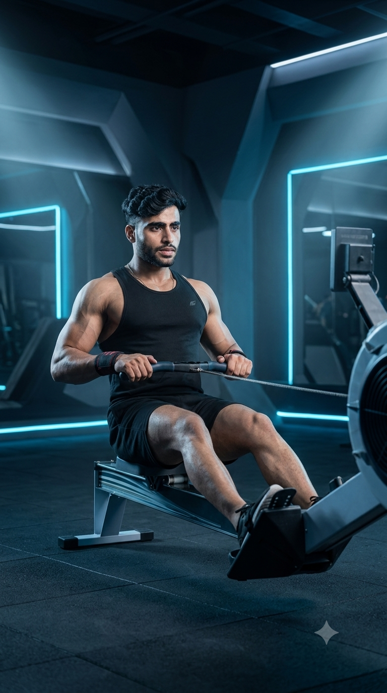 Person performing the Rowing Machine exercise with proper technique