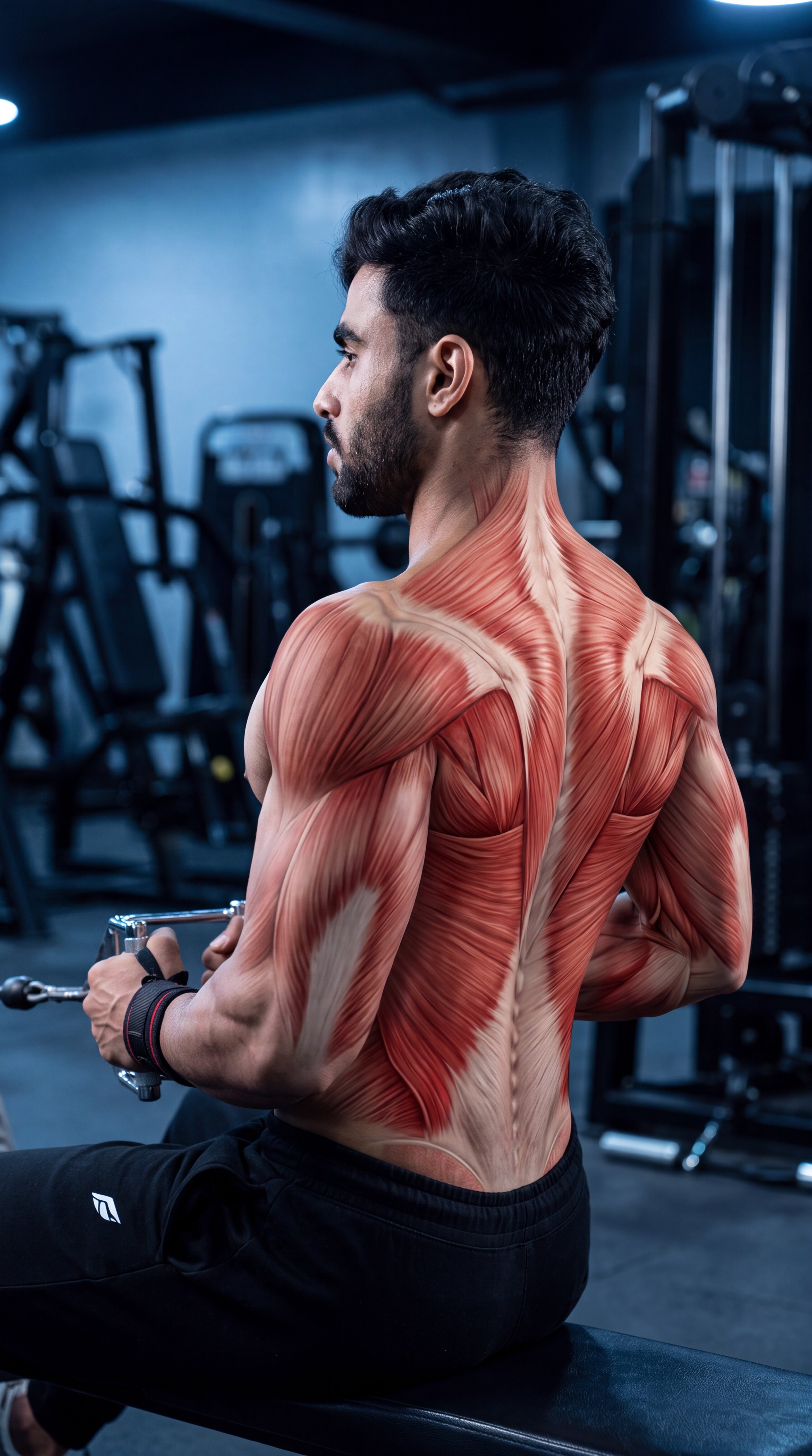 Seated Cable Row muscle anatomy showing the latissimus dorsi and middle back as primary targets