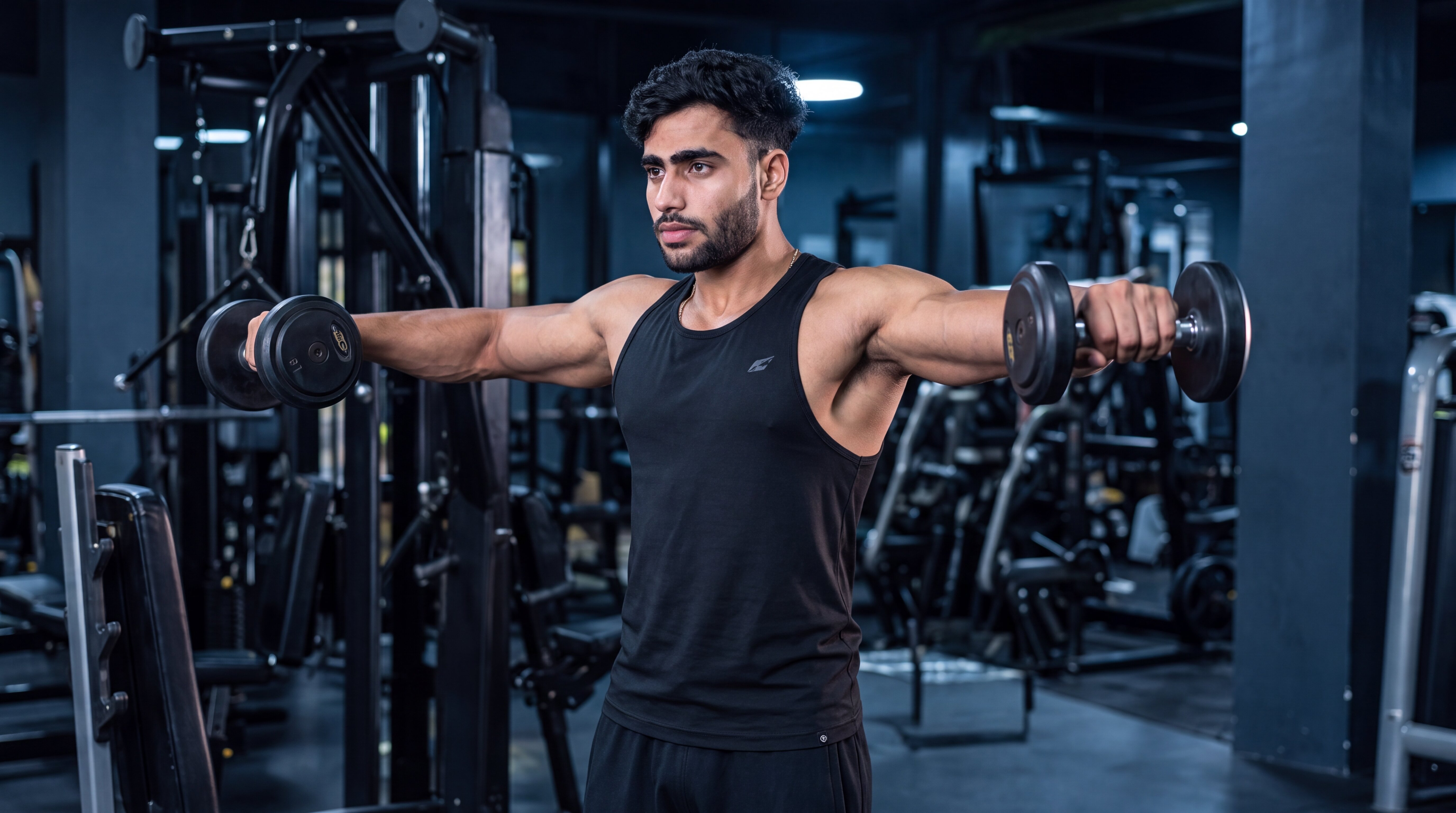 Athlete performing a dumbbell lateral raise