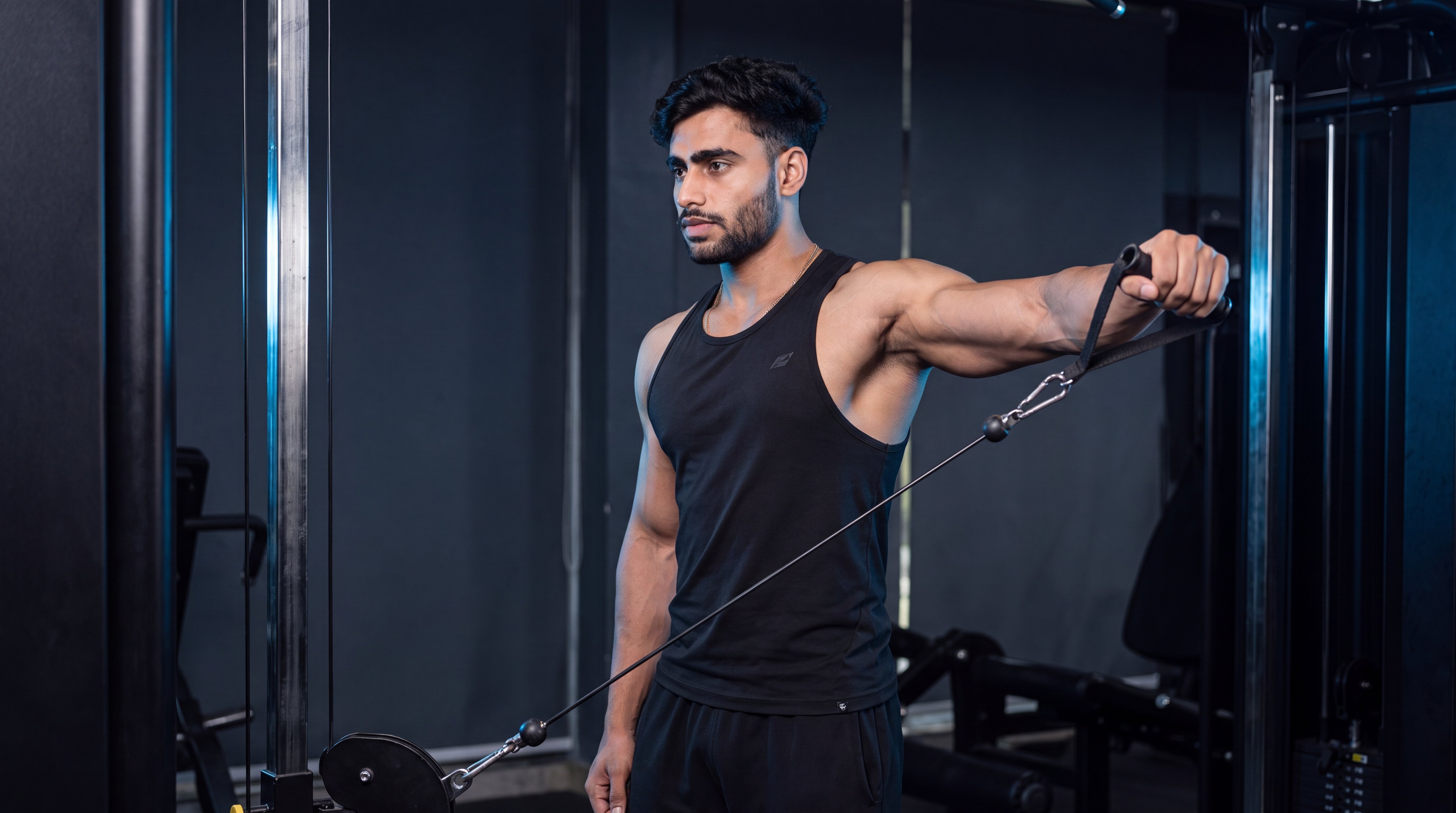 Athlete performing a one-arm cable lateral raise
