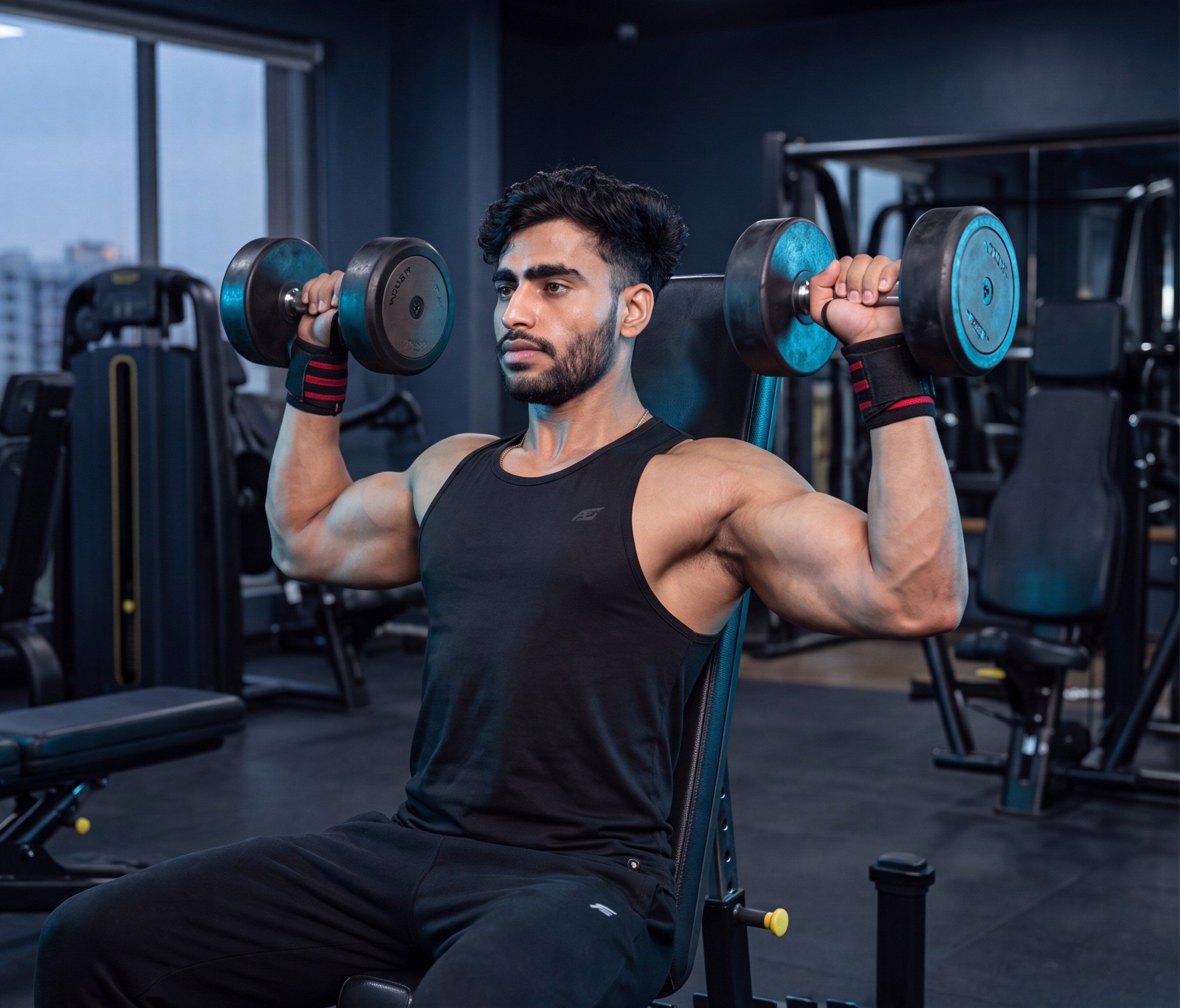 Athlete performing a shoulder exercise in the gym