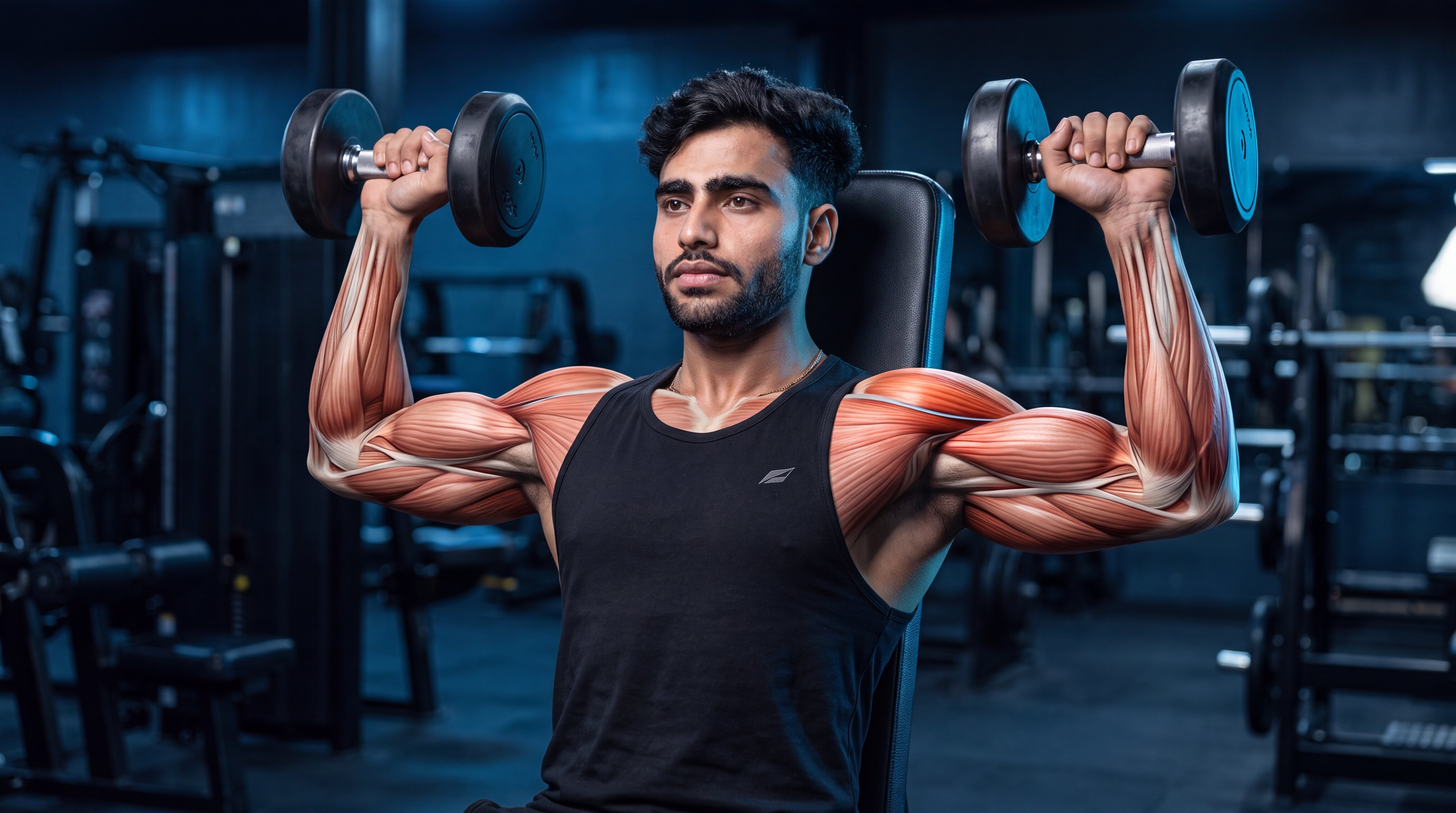 Dumbbell shoulder press under the skin anatomy video