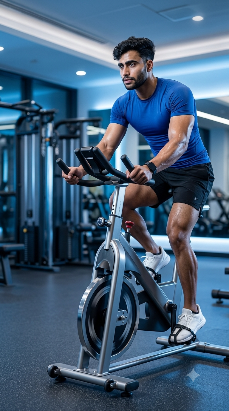 Person performing Stationary Cycling with proper cycling posture