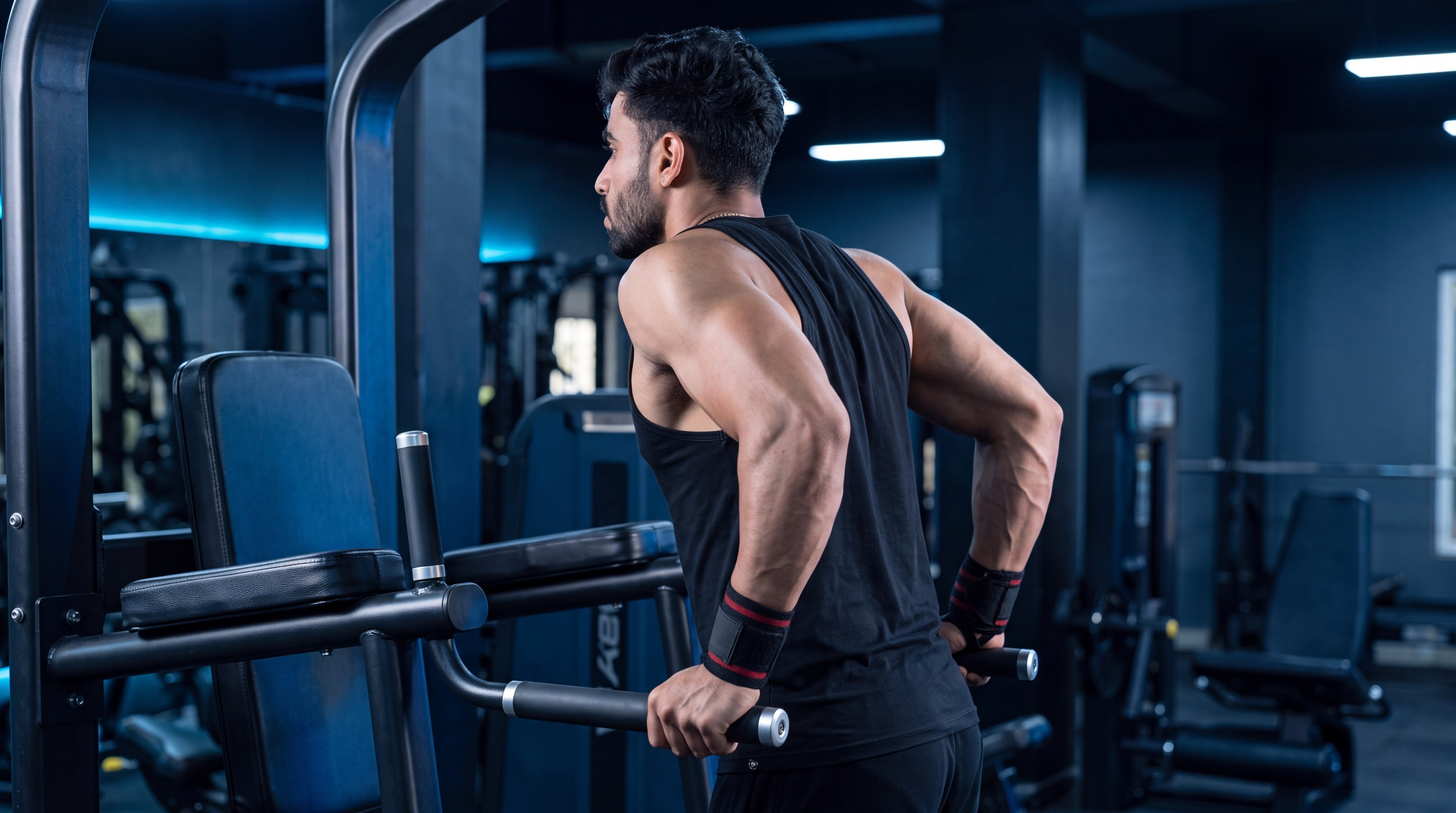 Athlete performing a triceps-focused dip