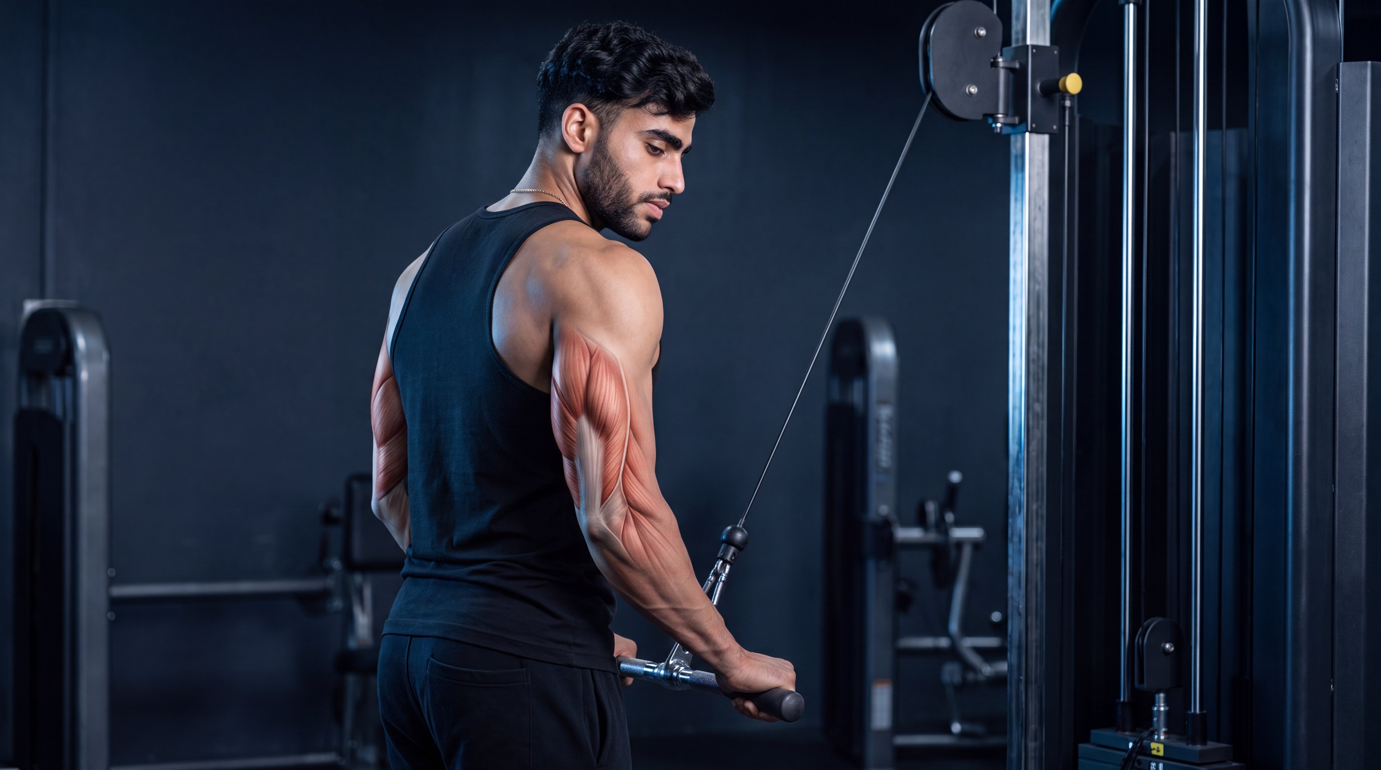 Cable triceps pushdown under the skin anatomy video