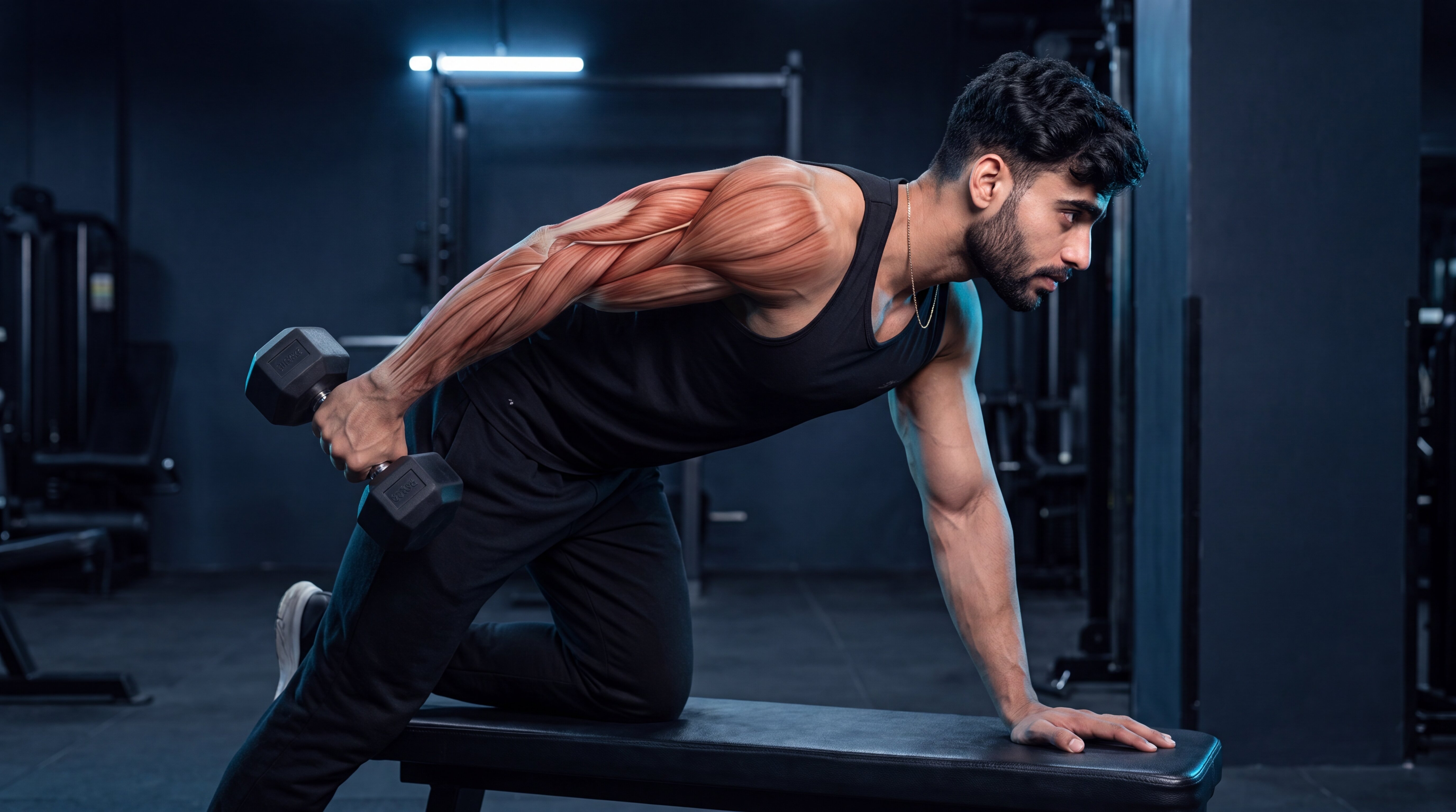Dumbbell triceps kickback under the skin anatomy video