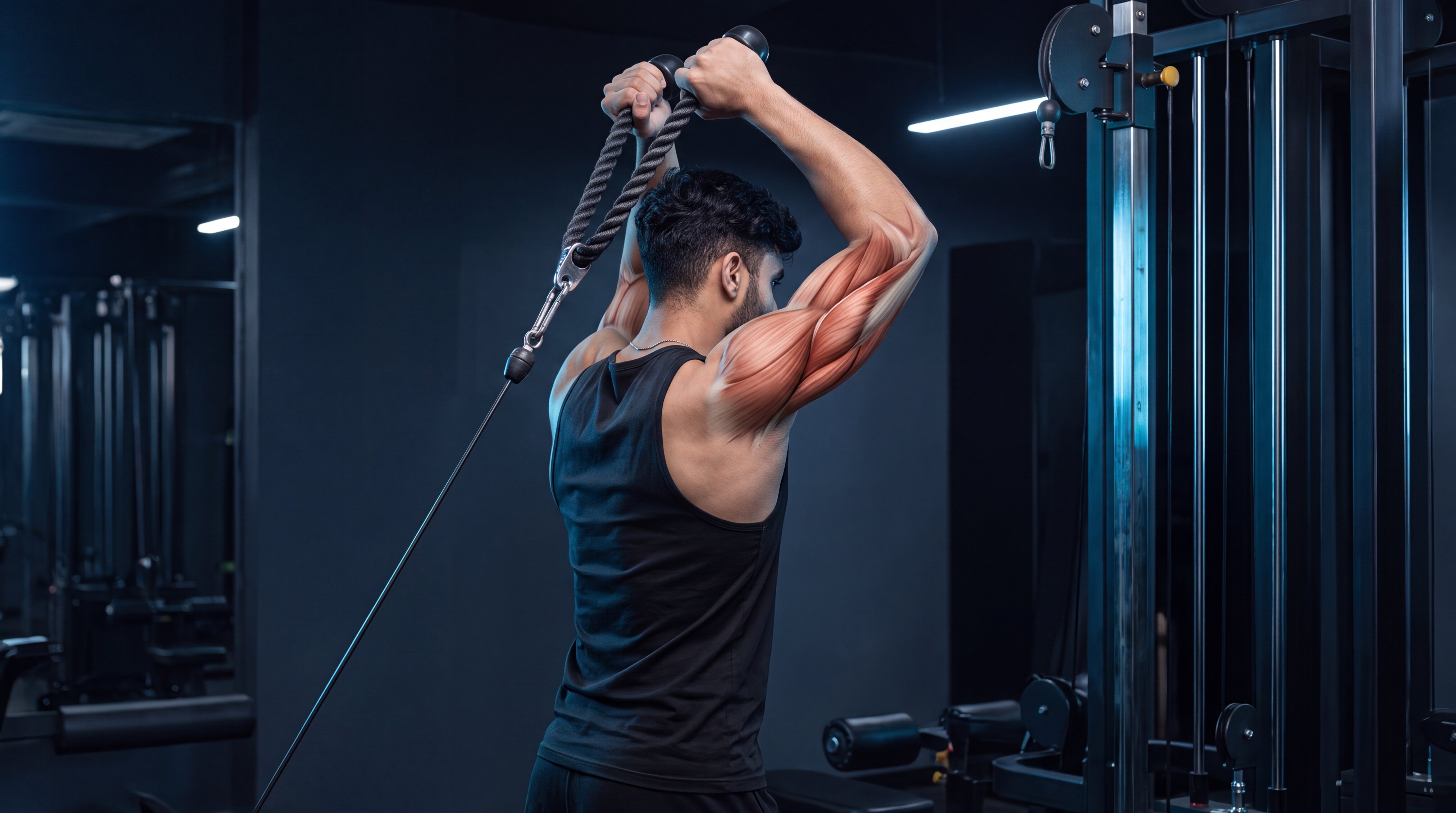 Overhead cable triceps extension under the skin anatomy video