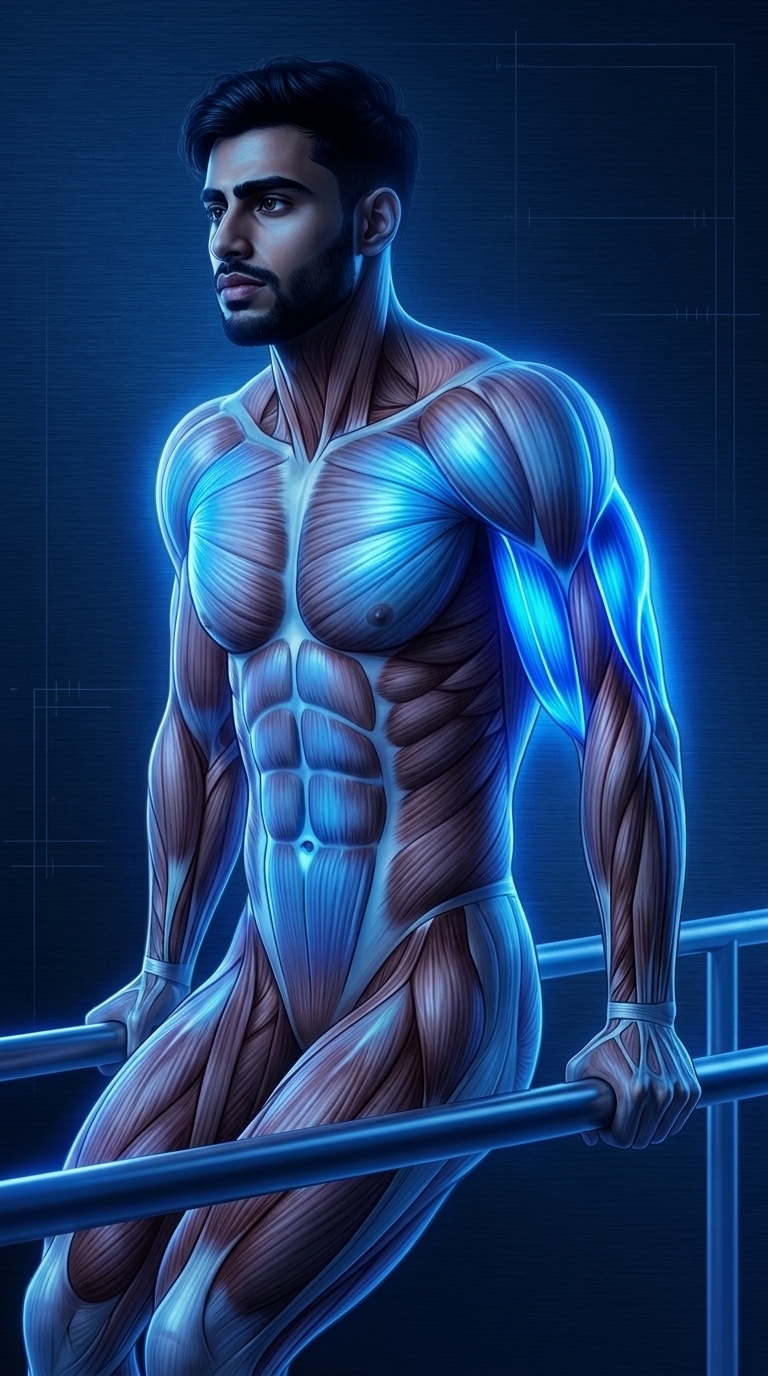 Triceps Dip muscle anatomy showing the triceps brachii as the primary target